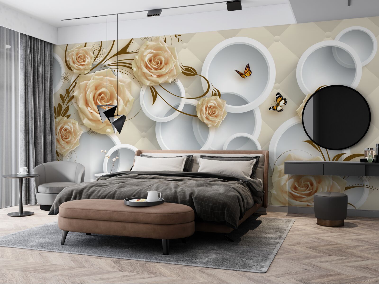 Fototapeta ružové bronzové vetvičky s ozdobným zlatým zdobením