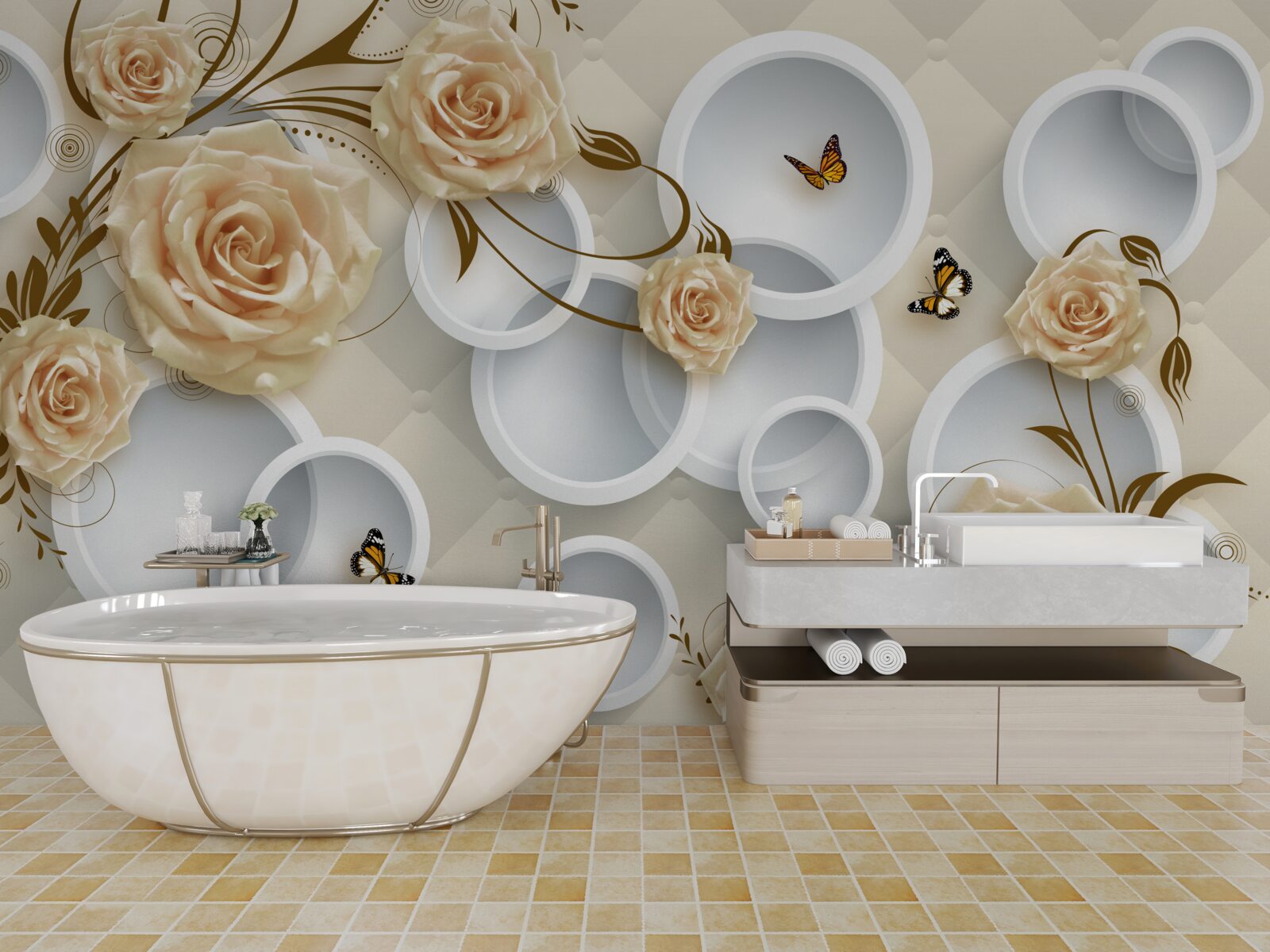 Fototapeta ružové bronzové vetvičky s ozdobným zlatým zdobením