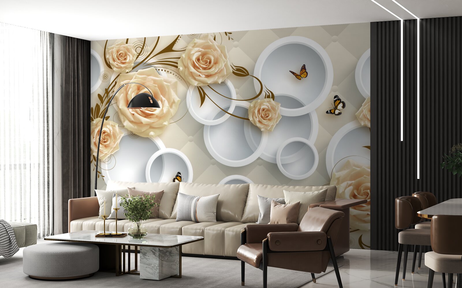 Fototapeta ružové bronzové vetvičky s ozdobným zlatým zdobením