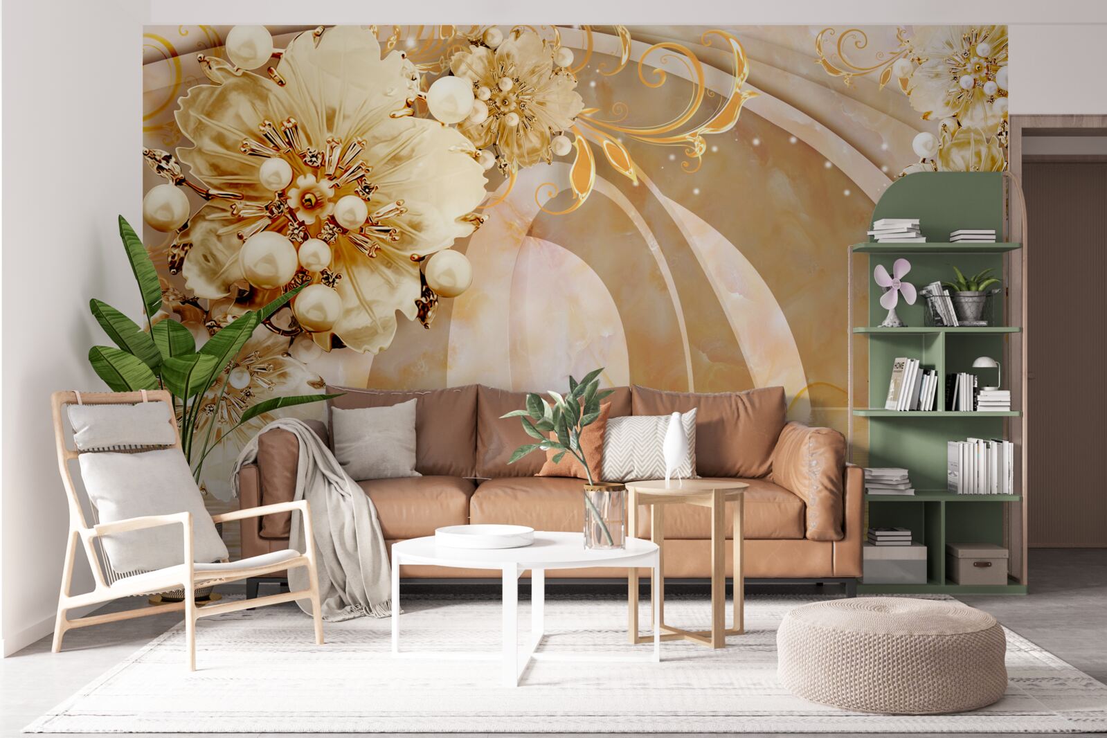 Fototapeta zlatom žiariace jazero, v ktorom plávajú labute a rastú kvety