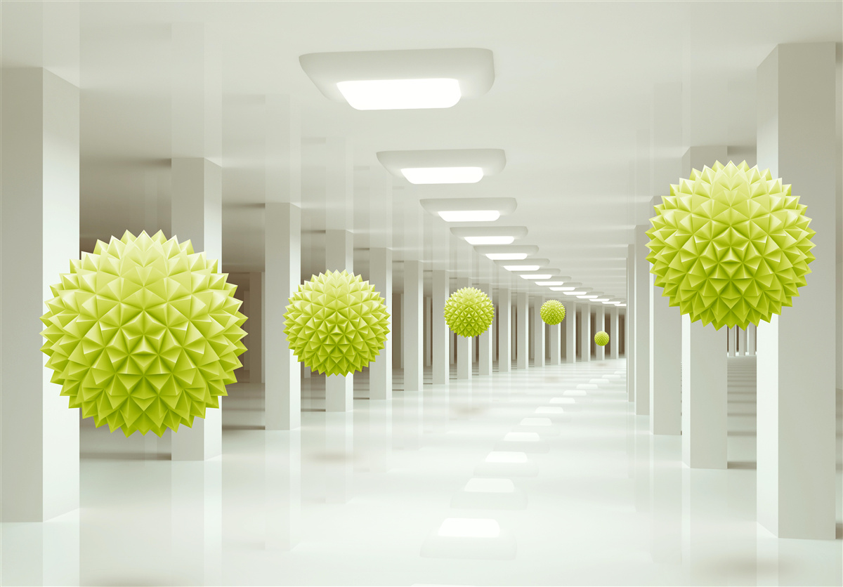 Fototapeta tunel v perspektíve obklopený žltými guličkami