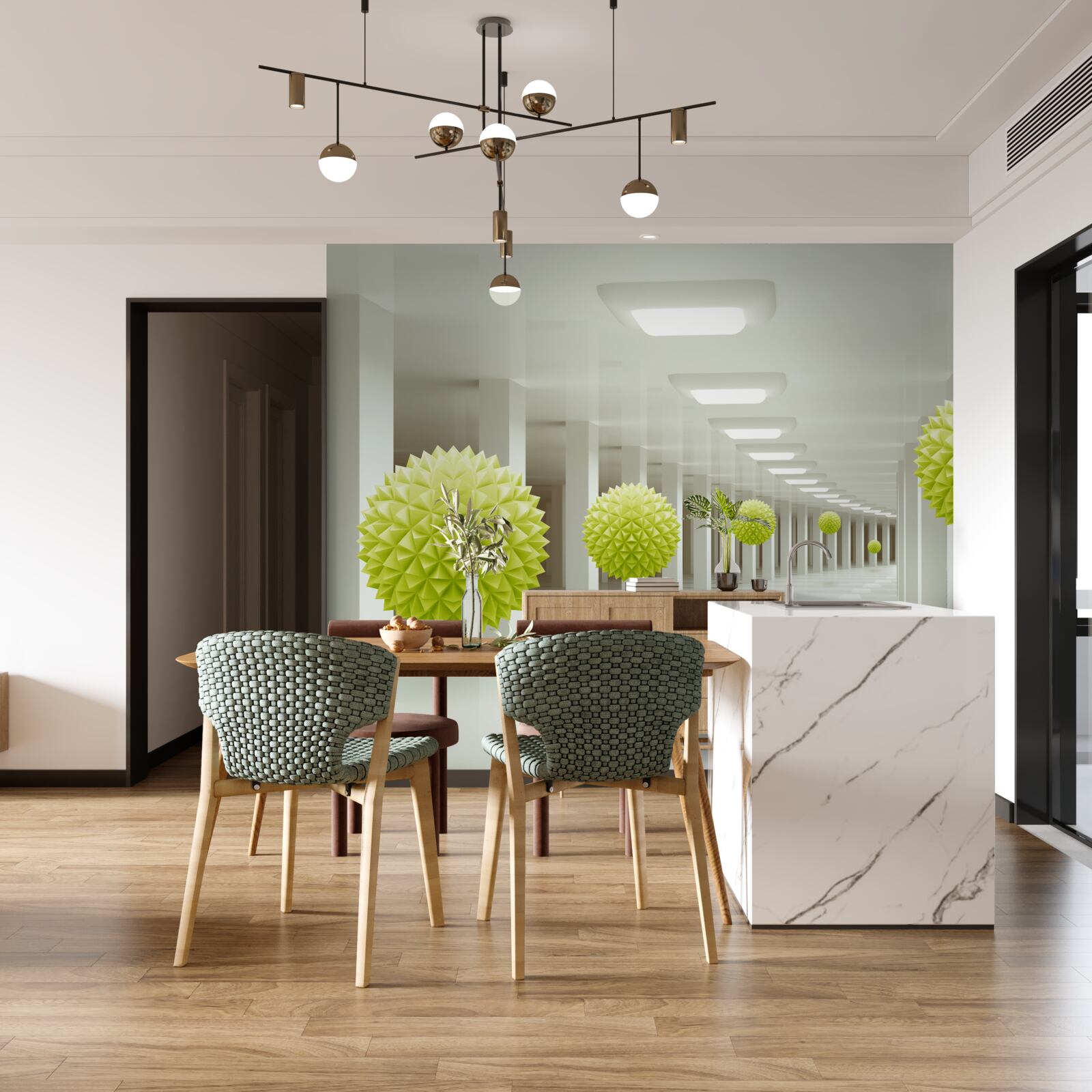 Fototapeta tunel v perspektíve obklopený žltými guličkami