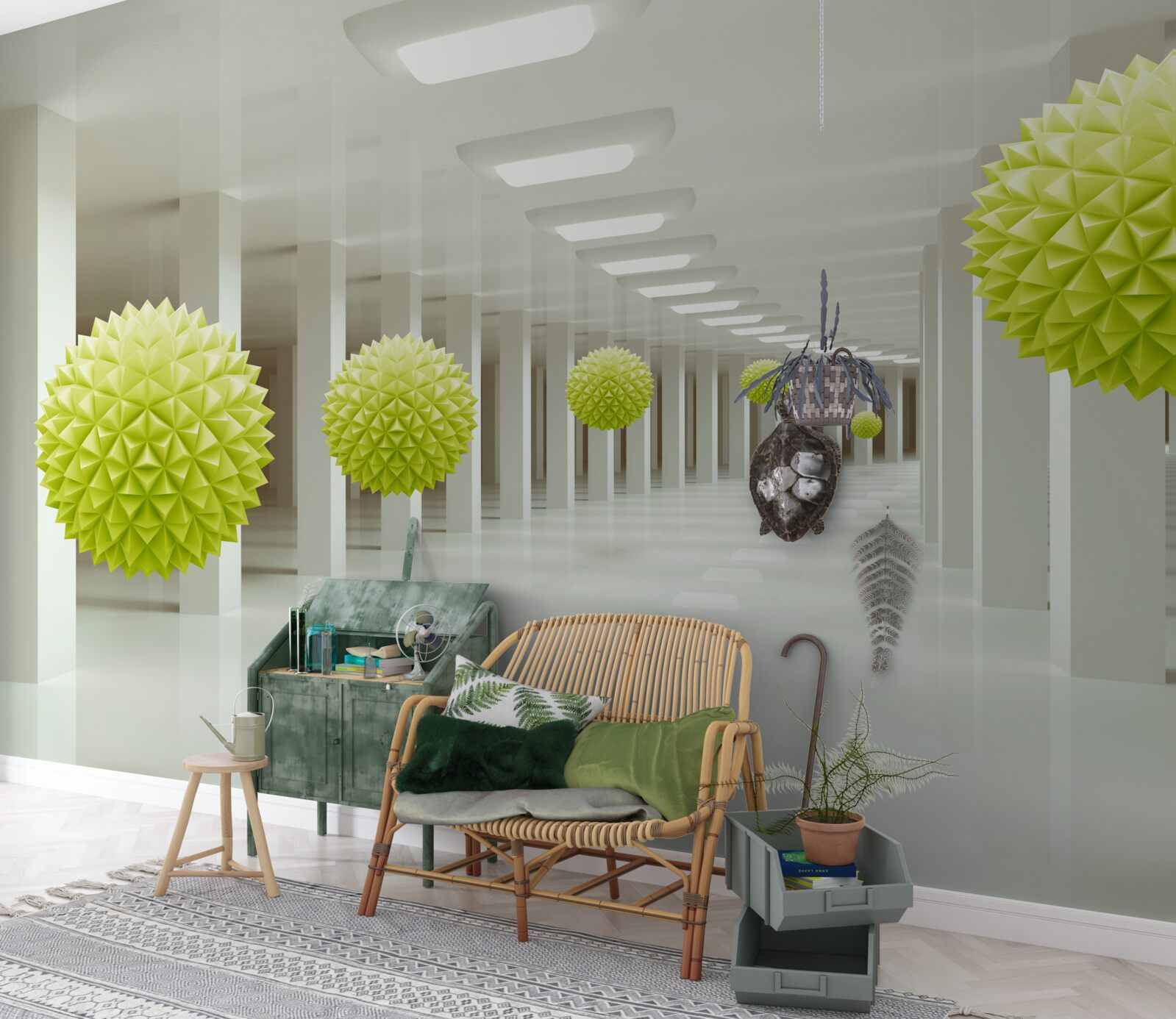 Fototapeta tunel v perspektíve obklopený žltými guličkami