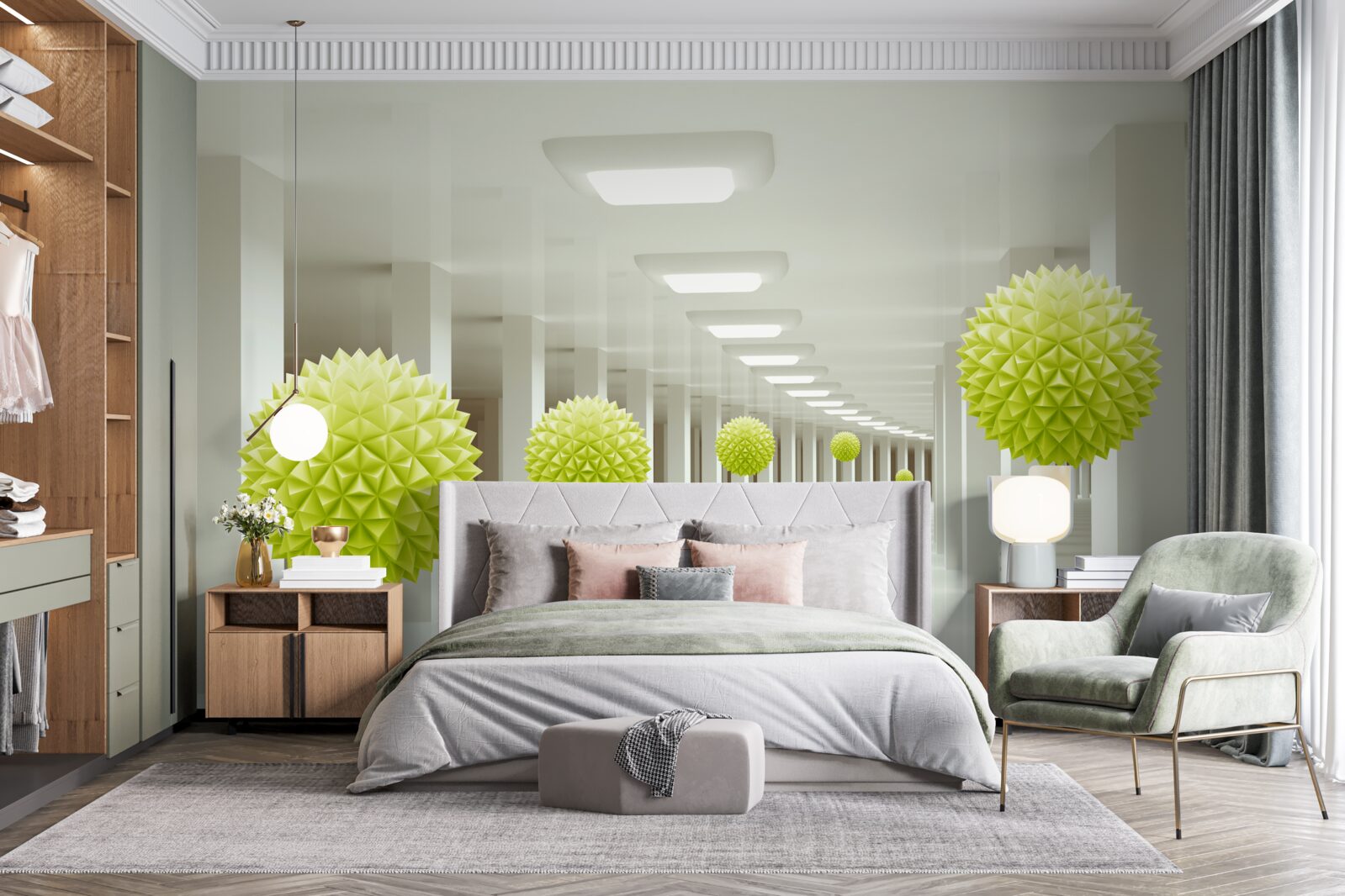 Fototapeta tunel v perspektíve obklopený žltými guličkami