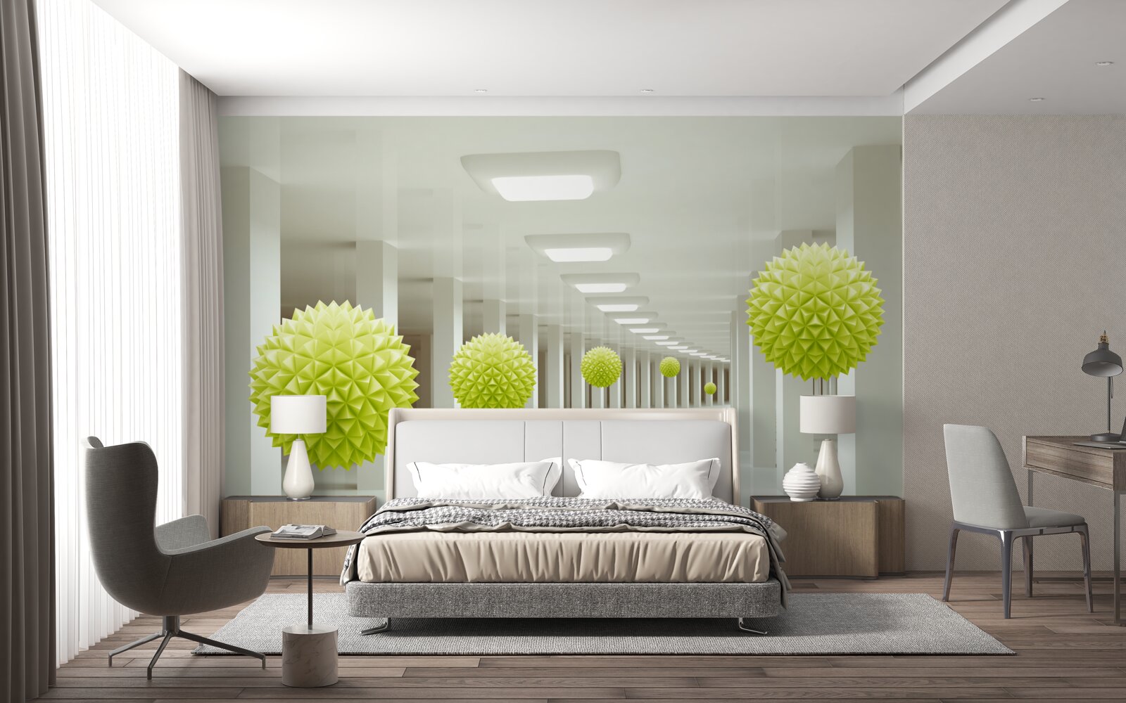 Fototapeta tunel v perspektíve obklopený žltými guličkami