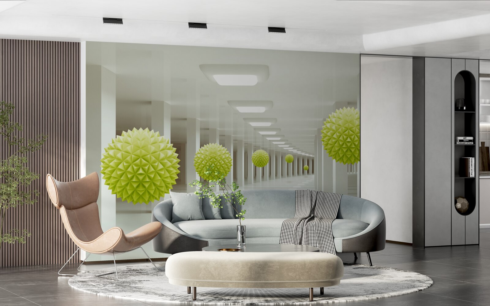 Fototapeta tunel v perspektíve obklopený žltými guličkami