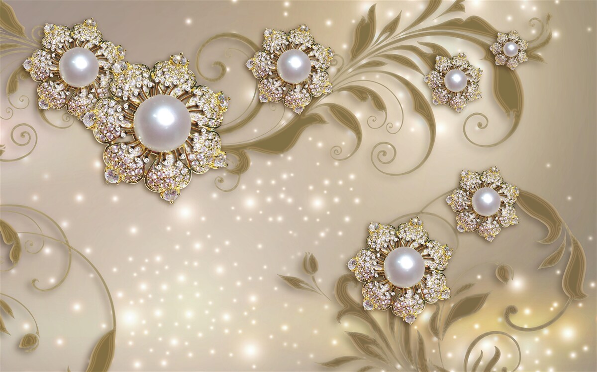 Fototapeta šperky z kvetov a perál, vyrobené v zlatých tónoch