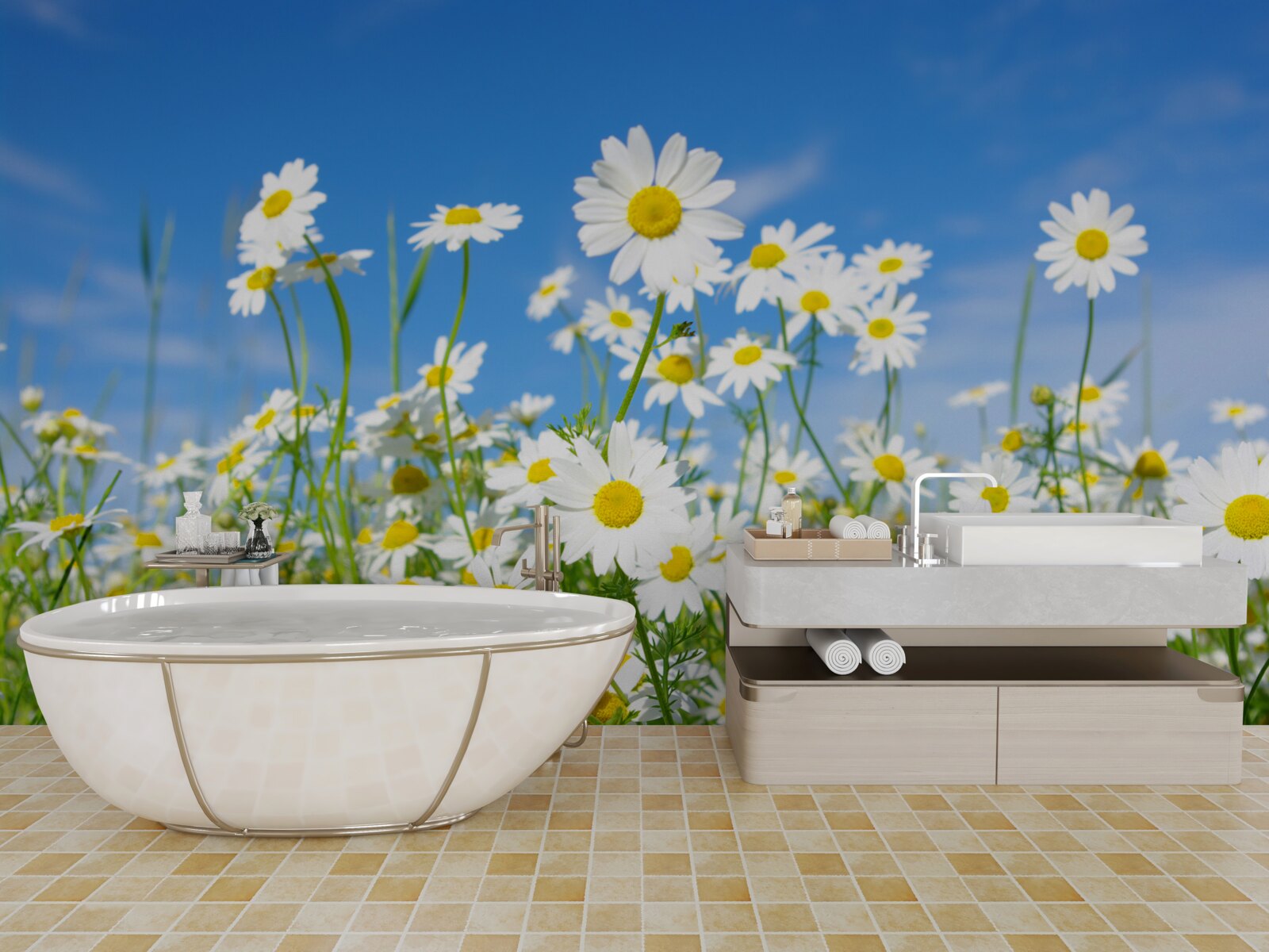 Fototapeta harmanček na lúke v letný deň