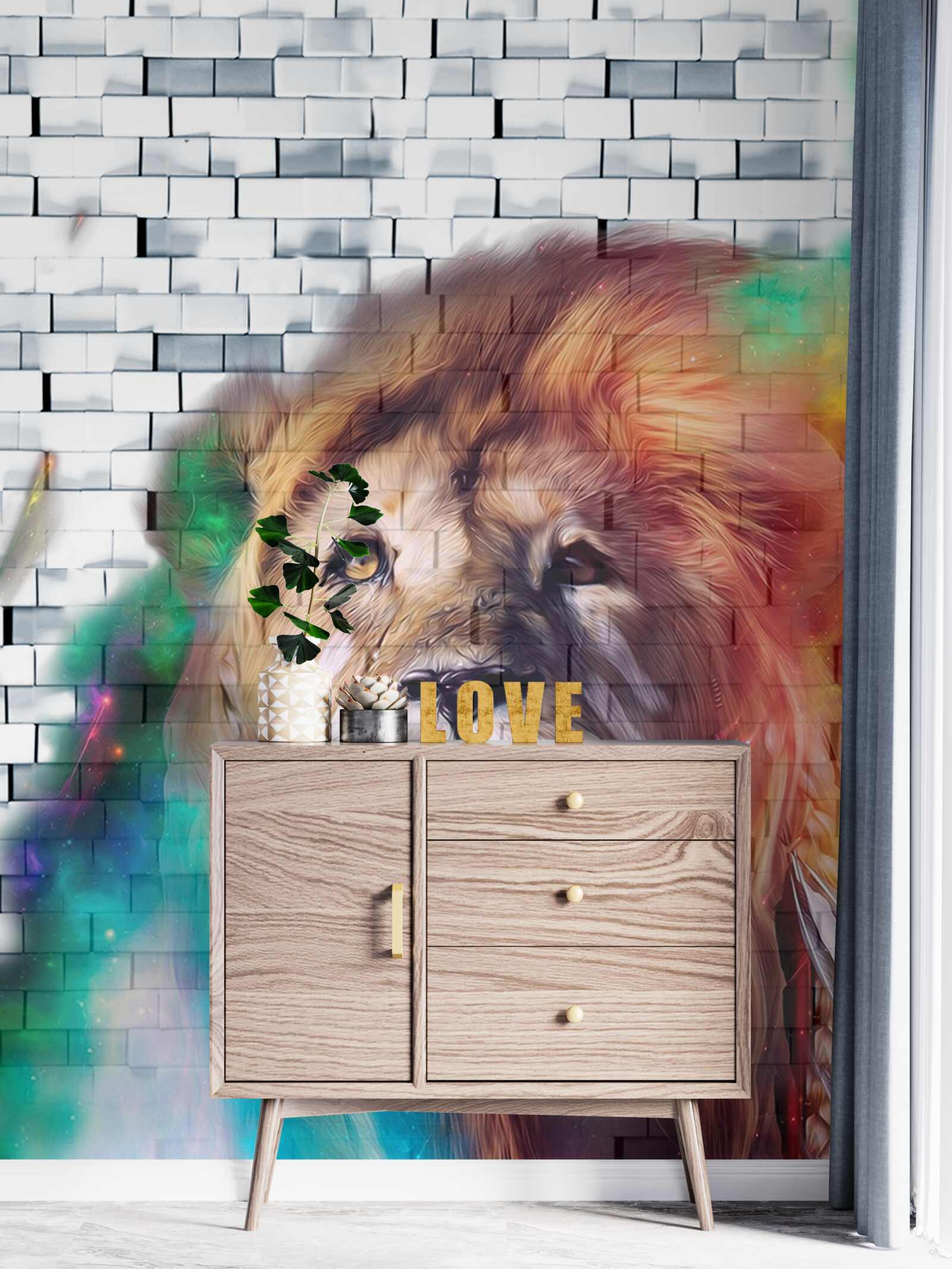 Fototapeta kráľ zvierat prezentovaný ako abstrakcia na bielom pozadí