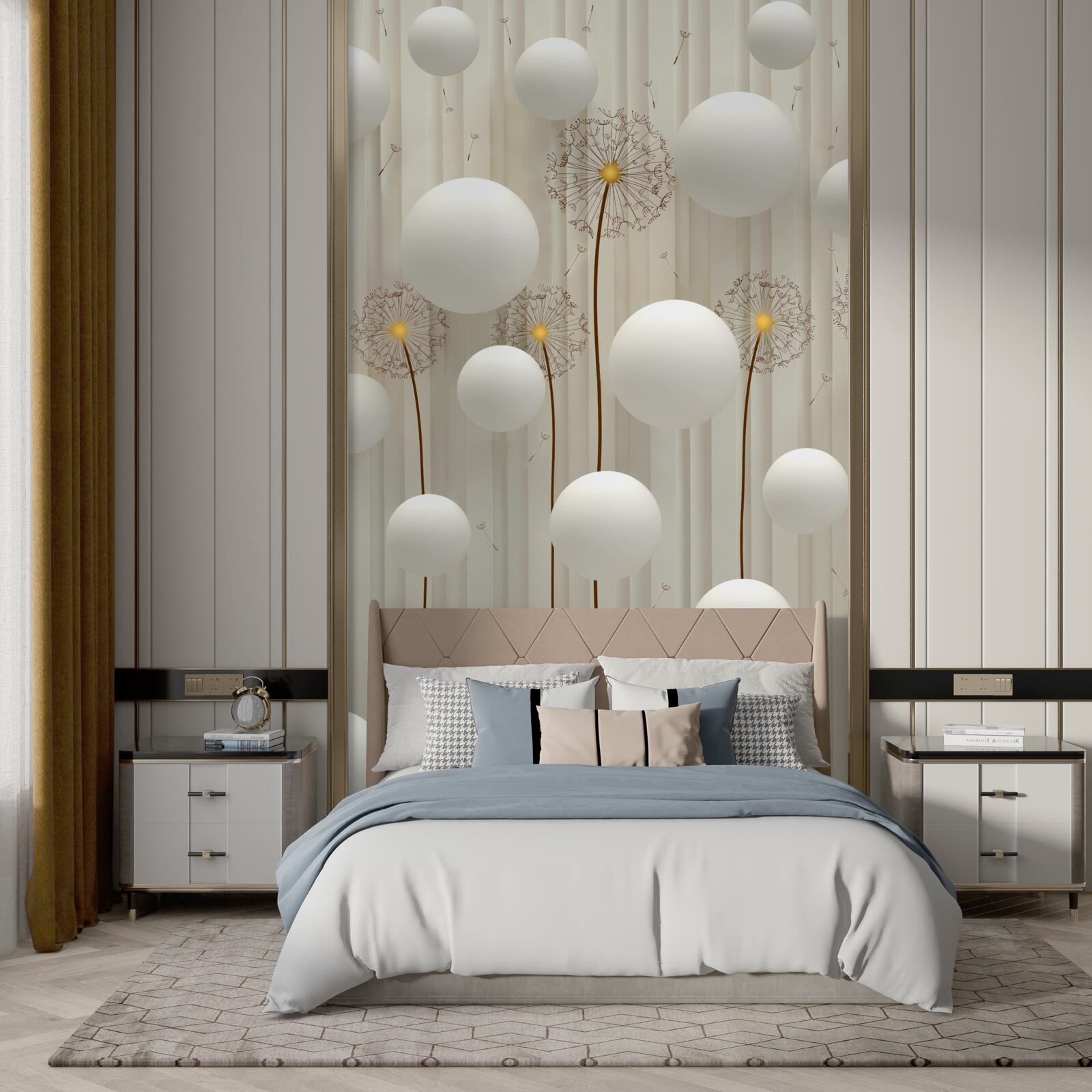 Fototapeta púpava a biele gule letiace do neba