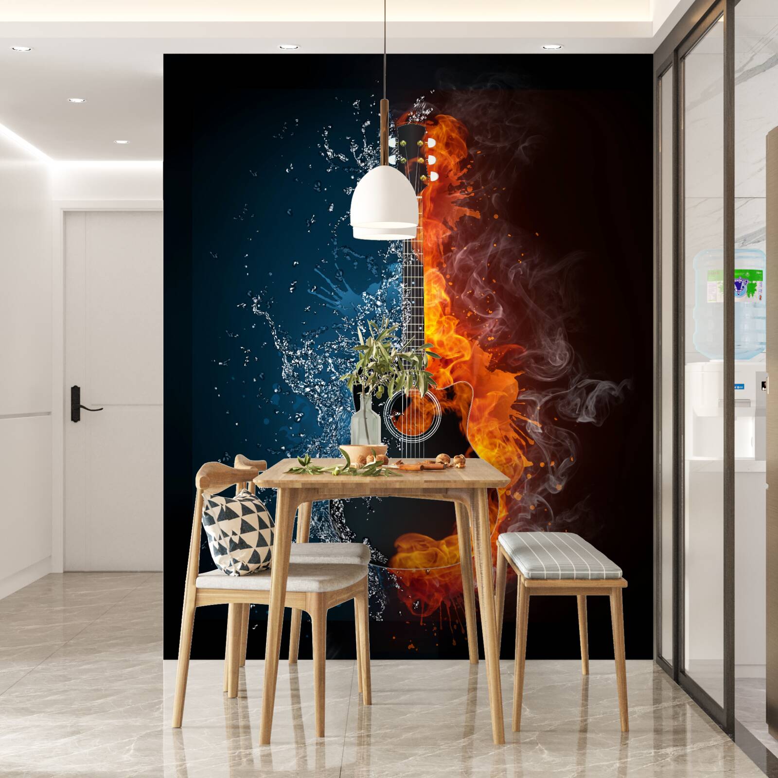 Fototapeta voda a oheň obklopujú gitaru