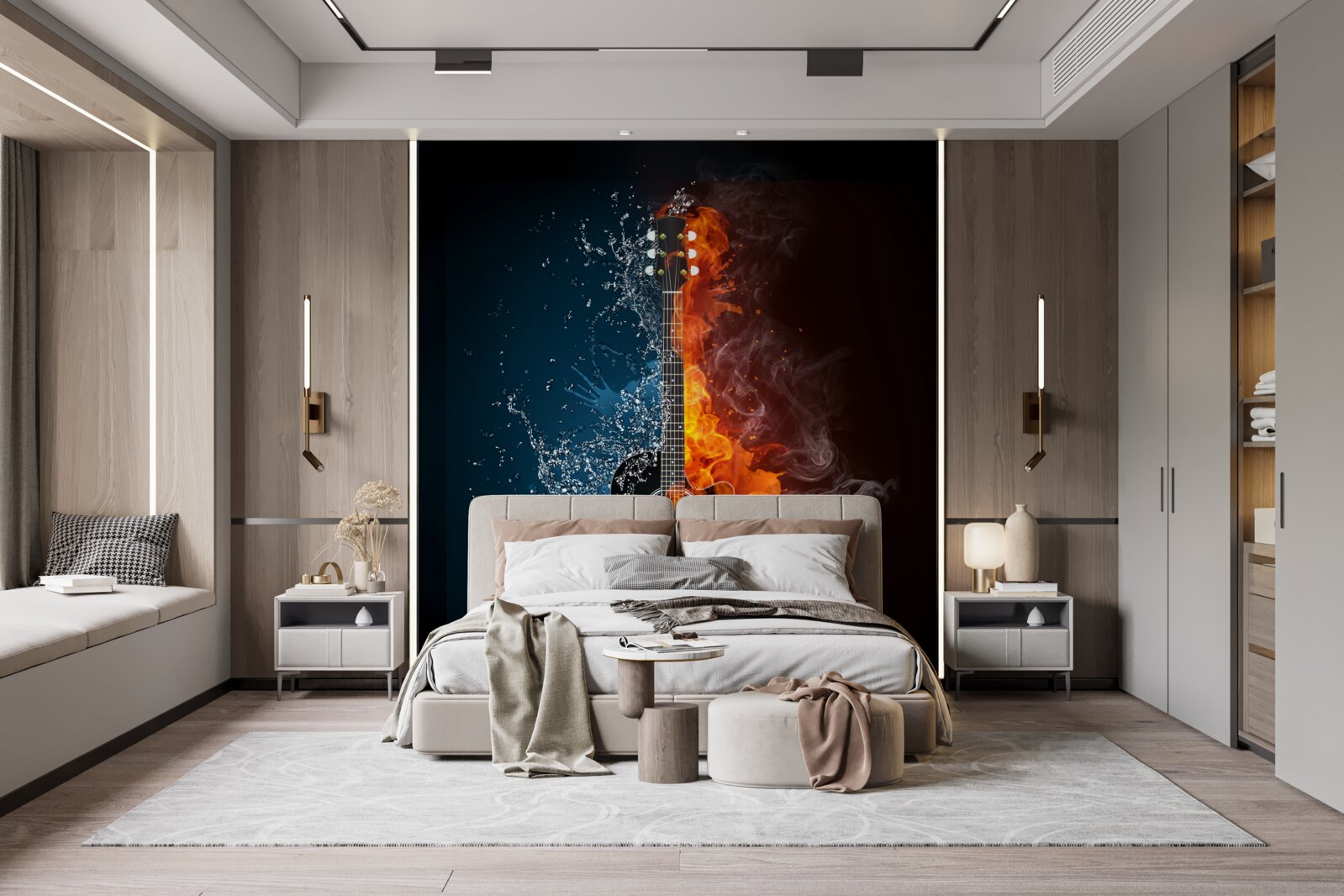 Fototapeta voda a oheň obklopujú gitaru