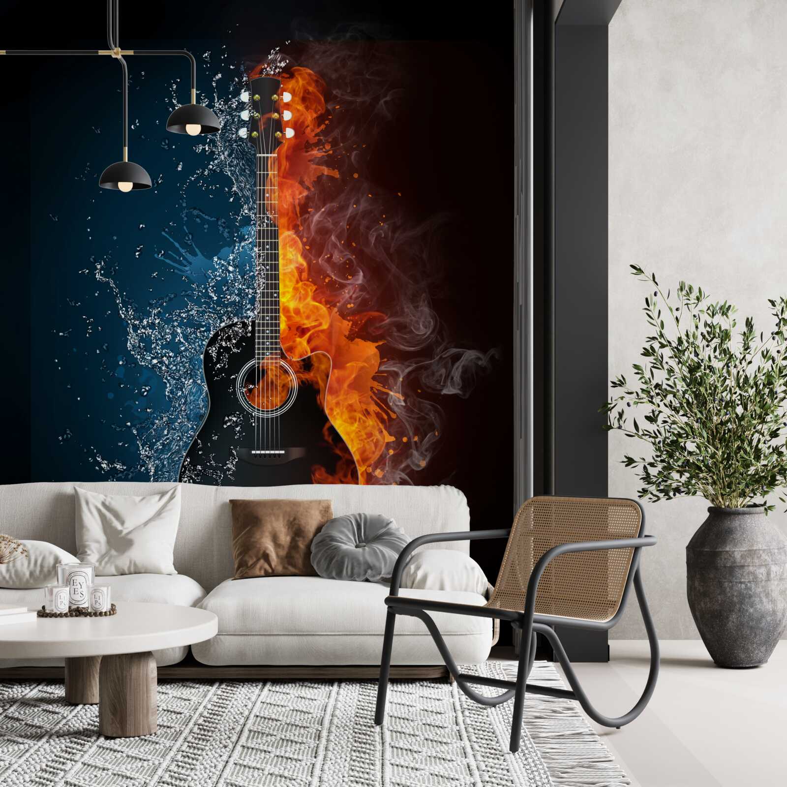 Fototapeta voda a oheň obklopujú gitaru