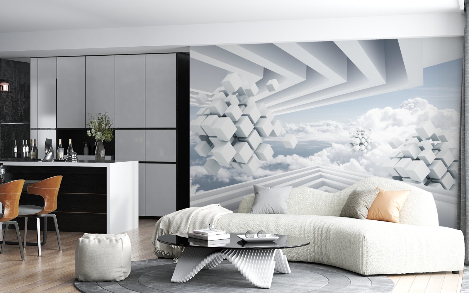 Fototapeta geometrická interpretácia modrej oblohy a krásnych bielych oblakov