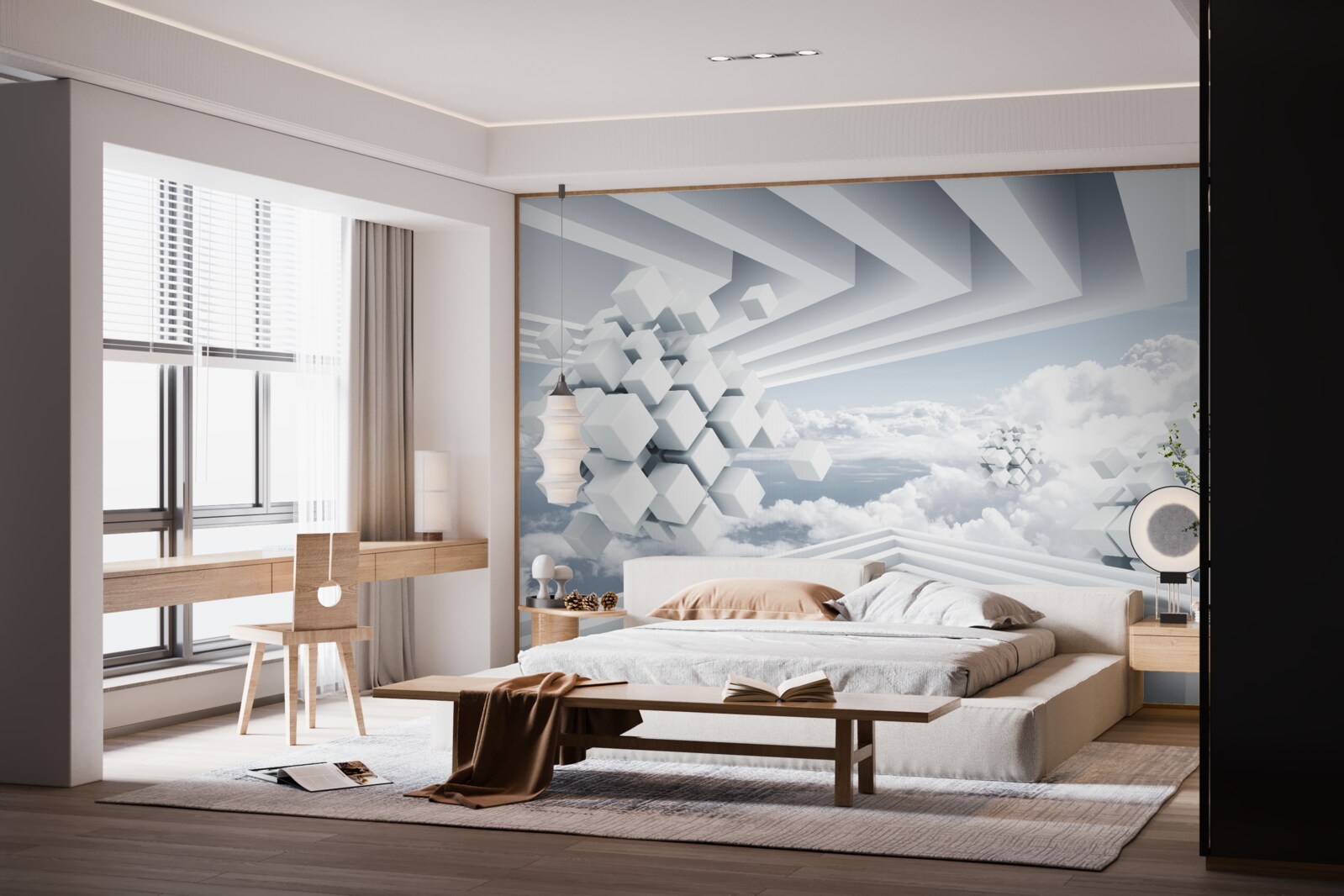 Fototapeta geometrická interpretácia modrej oblohy a krásnych bielych oblakov