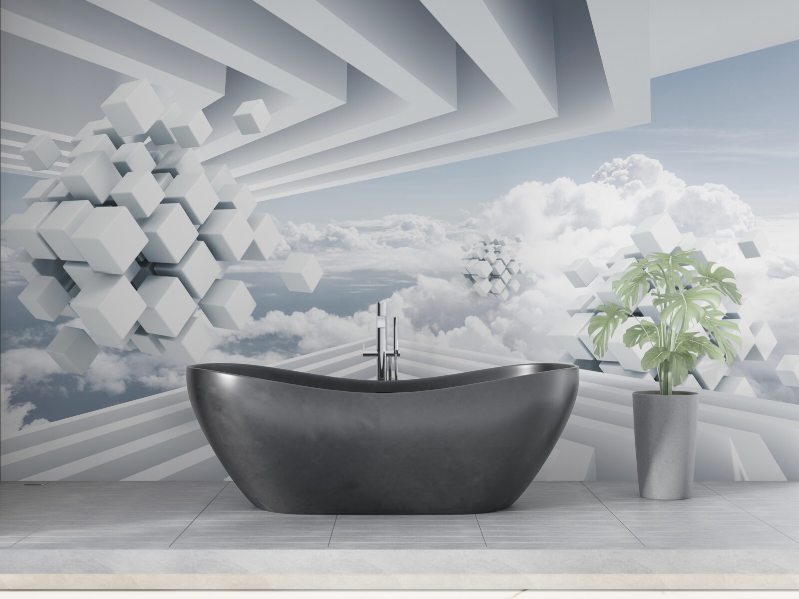 Fototapeta geometrická interpretácia modrej oblohy a krásnych bielych oblakov