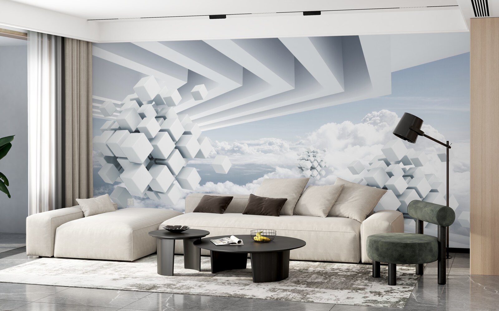 Fototapeta geometrická interpretácia modrej oblohy a krásnych bielych oblakov