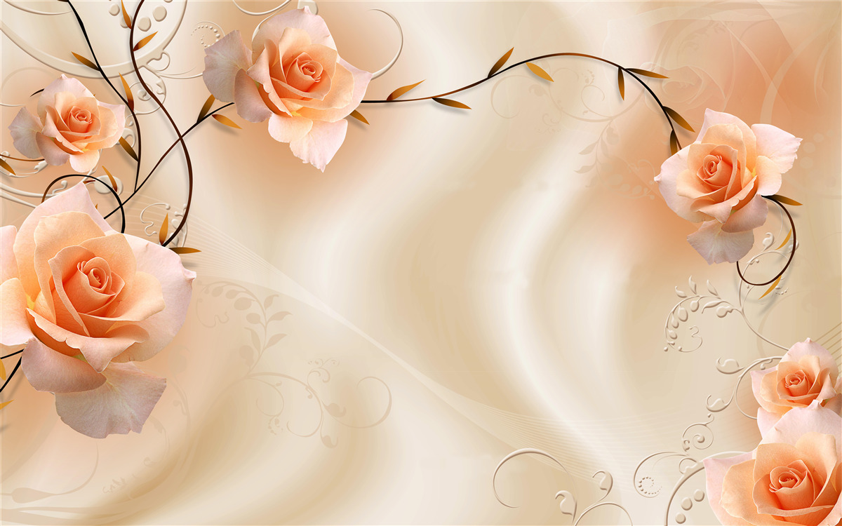 Fototapeta broskyňová ruža na vetvách a hodváb