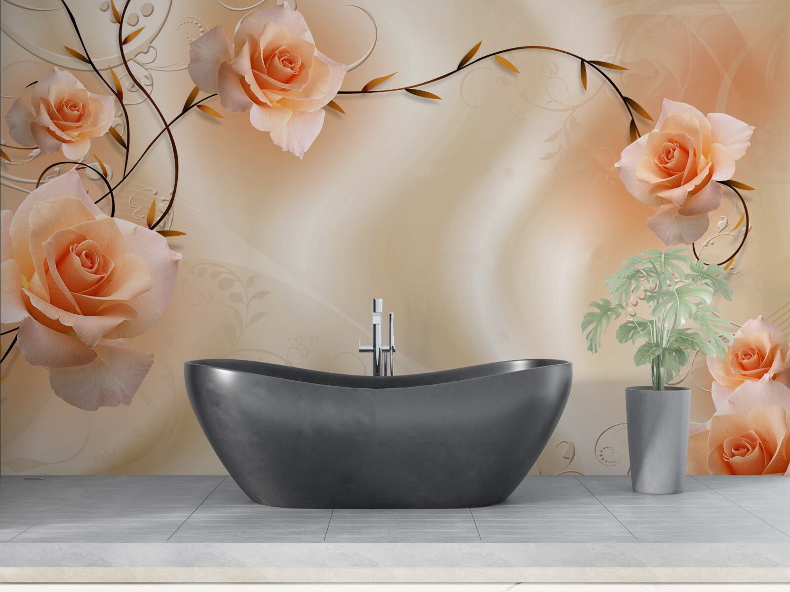 Fototapeta broskyňová ruža na vetvách a hodváb