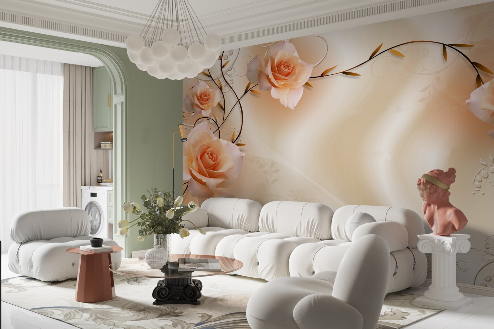 Fototapeta broskyňová ruža na vetvách a hodváb