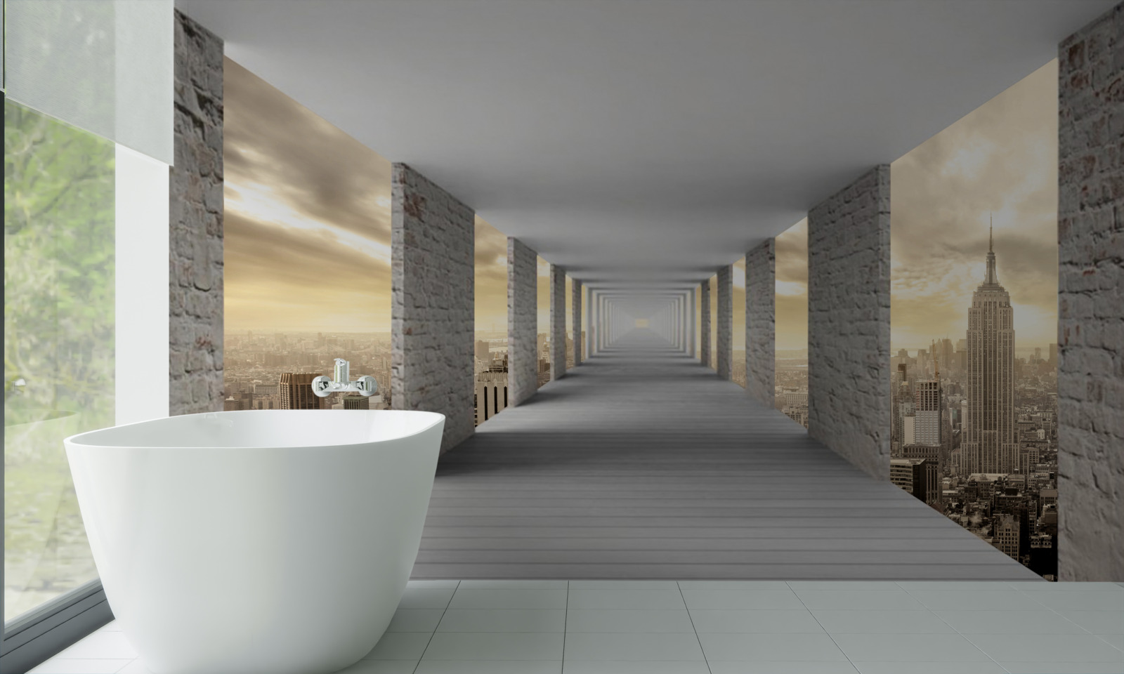 Fototapeta 3D tunel týčiaci sa nad mestom