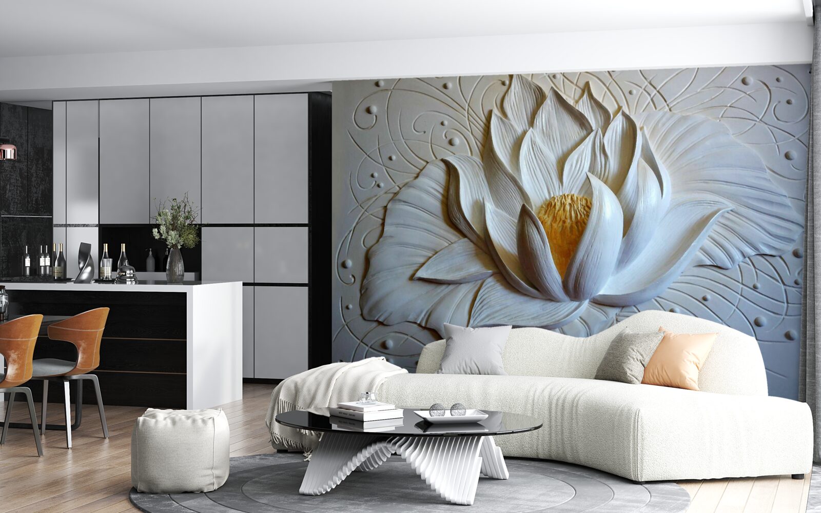 Fototapeta basreliéf bieleho lotosu