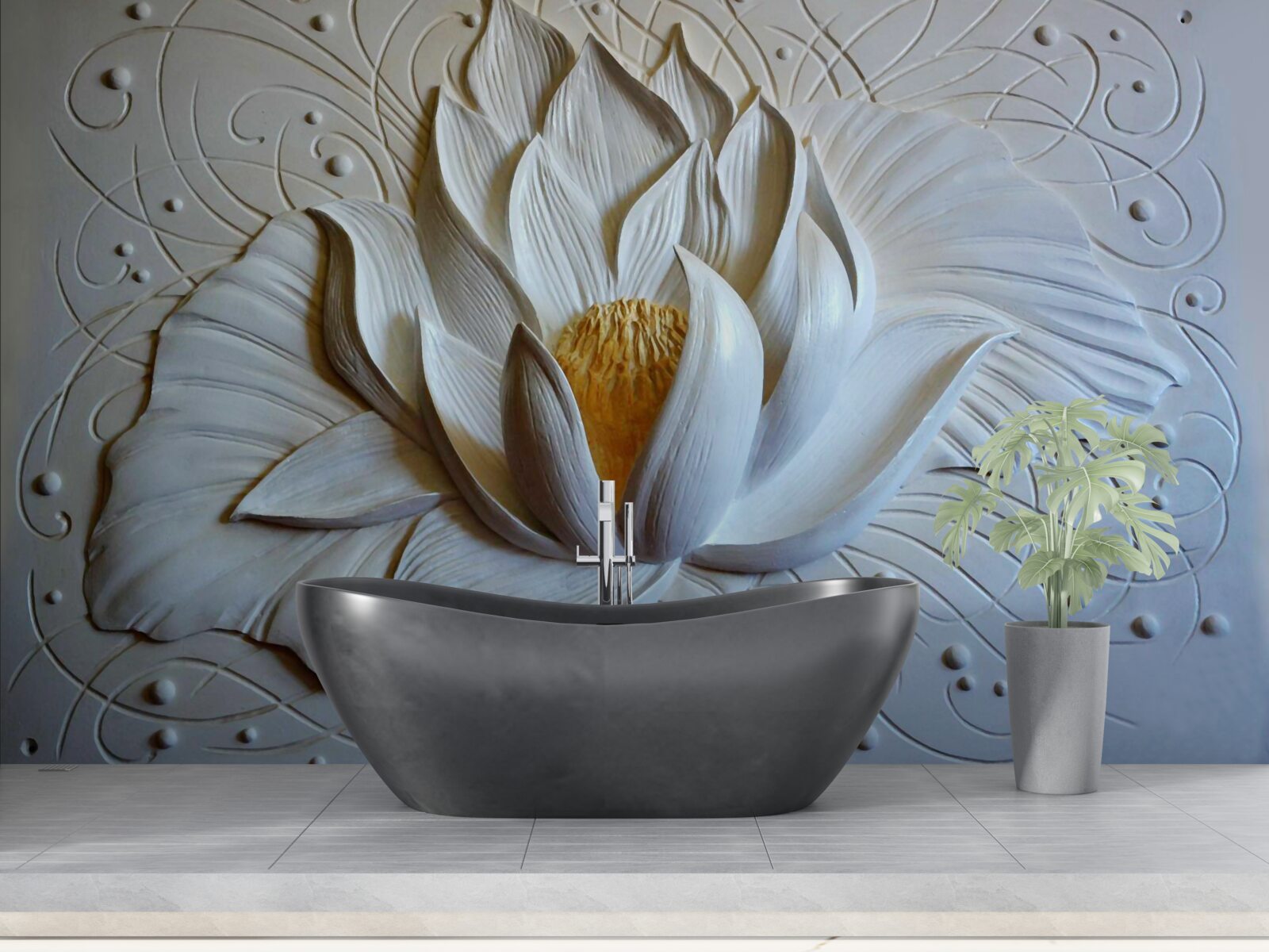 Fototapeta basreliéf bieleho lotosu