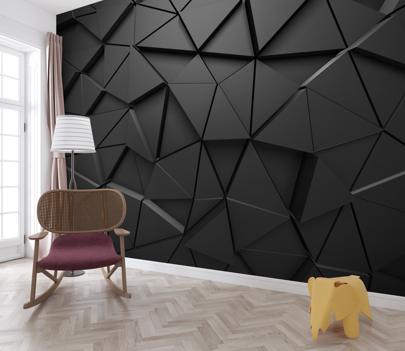 Fototapeta trojuholníkové 3D tvary v šedej farbe