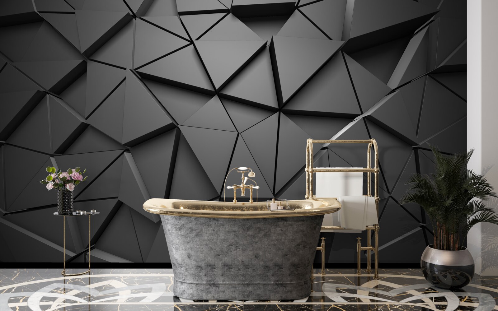 Fototapeta trojuholníkové 3D tvary v šedej farbe