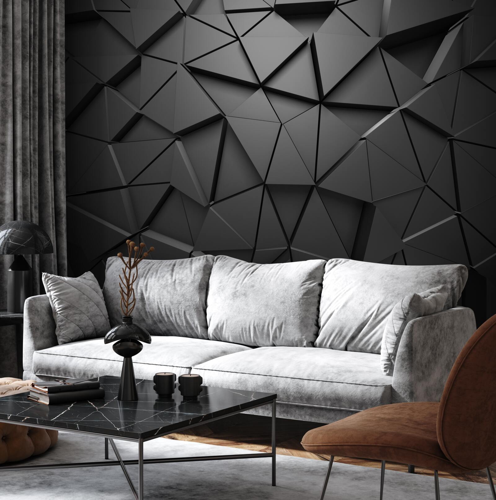 Fototapeta trojuholníkové 3D tvary v šedej farbe