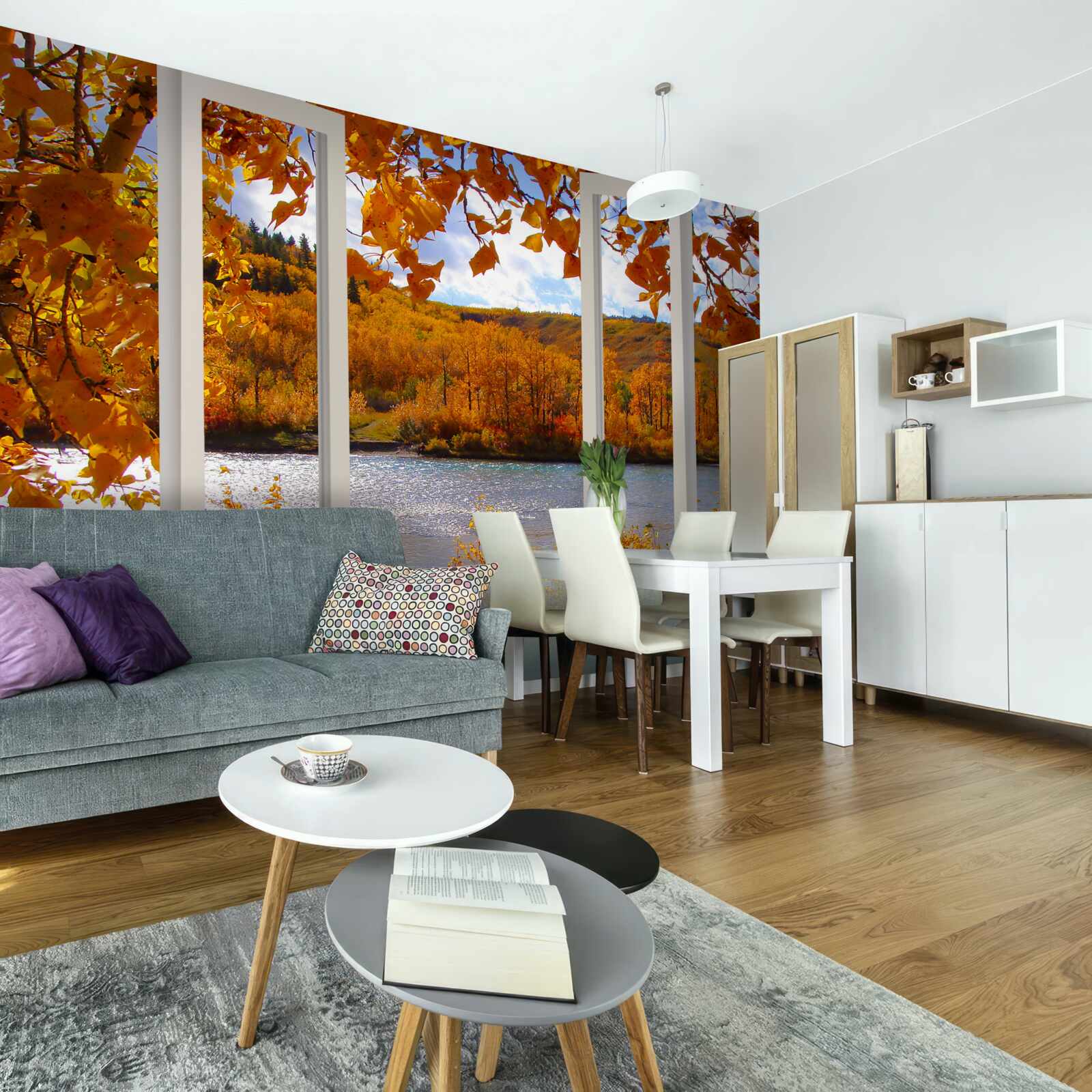 Fototapeta pohľad z okna do jesenného lesa