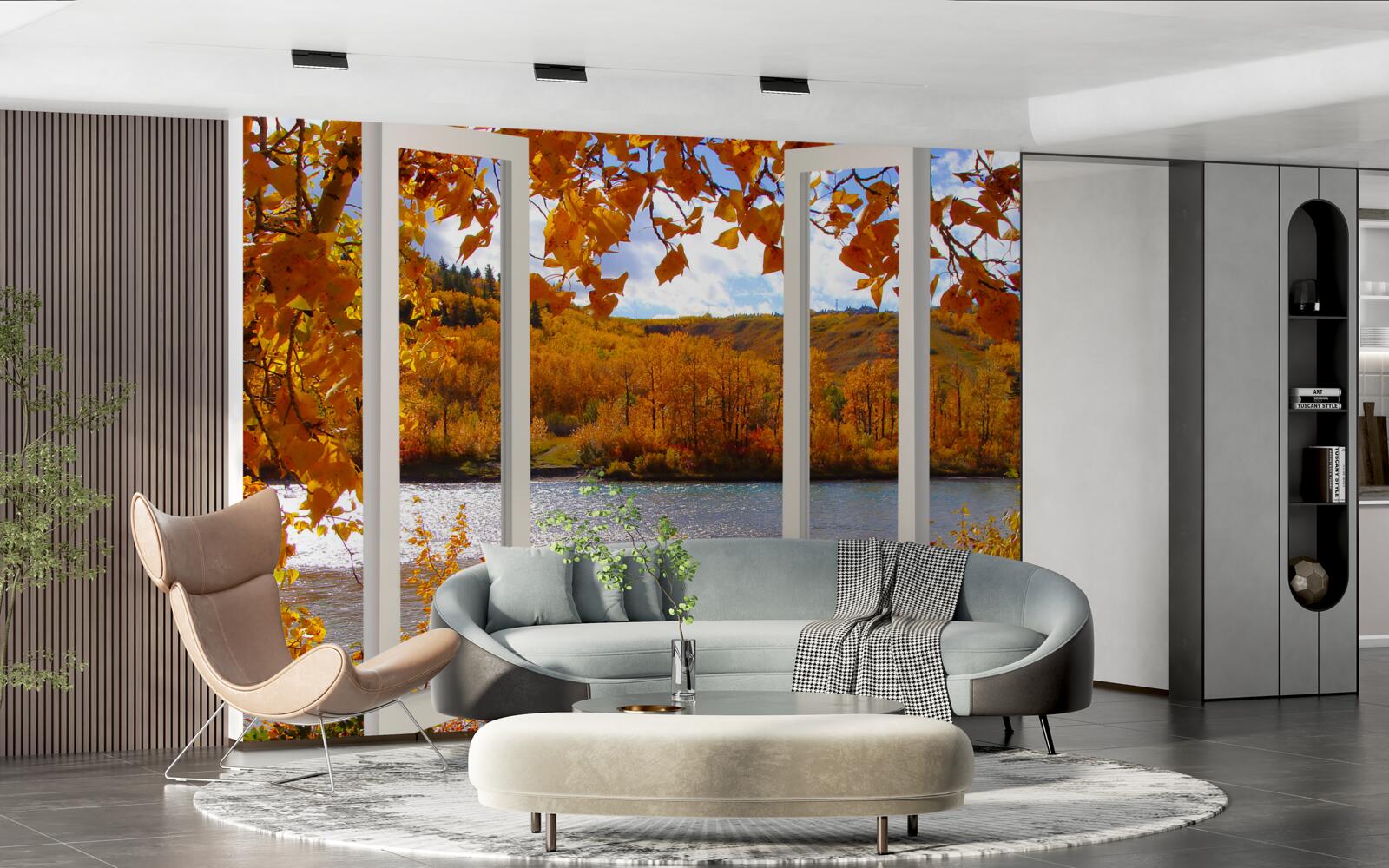 Fototapeta pohľad z okna do jesenného lesa