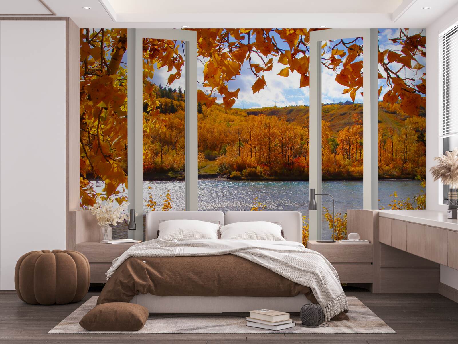 Fototapeta pohľad z okna do jesenného lesa