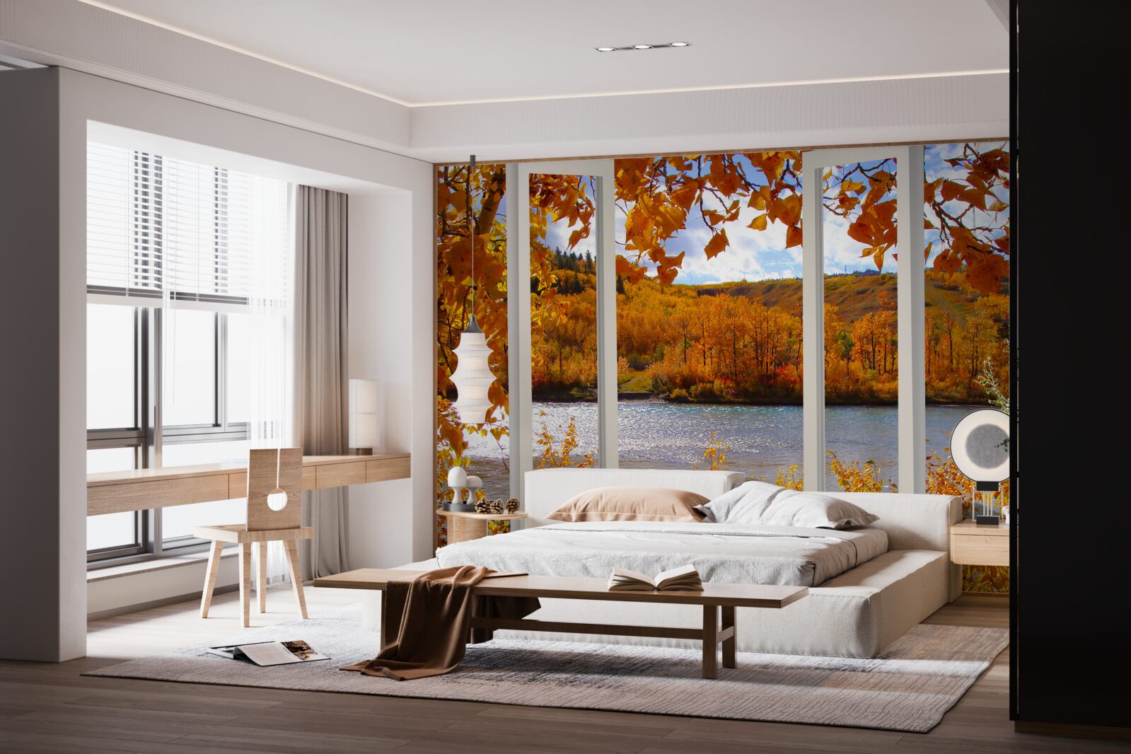 Fototapeta pohľad z okna do jesenného lesa