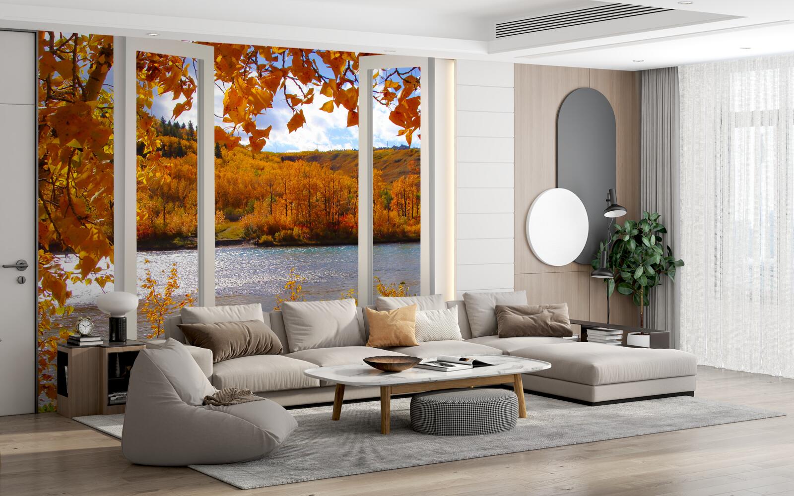 Fototapeta pohľad z okna do jesenného lesa