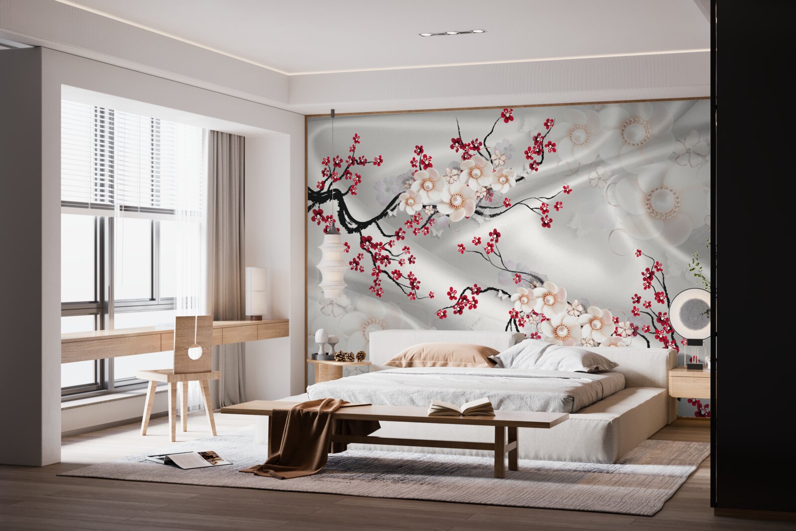 Fototapeta na konároch červenej sakury kvitli kvety