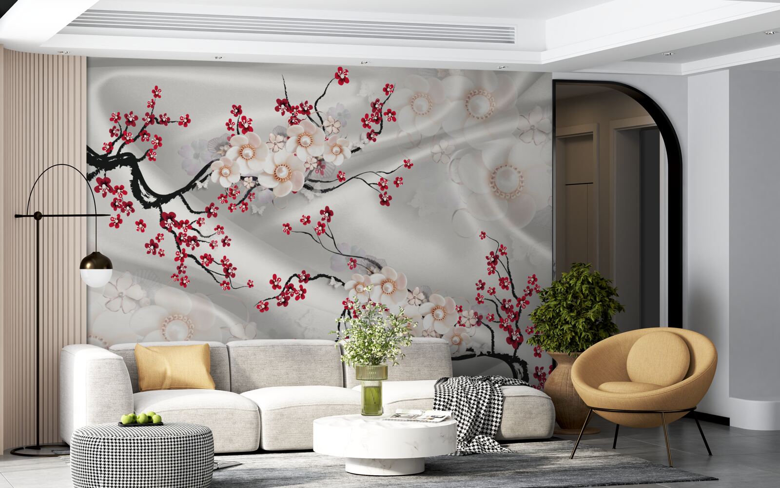 Fototapeta na konároch červenej sakury kvitli kvety