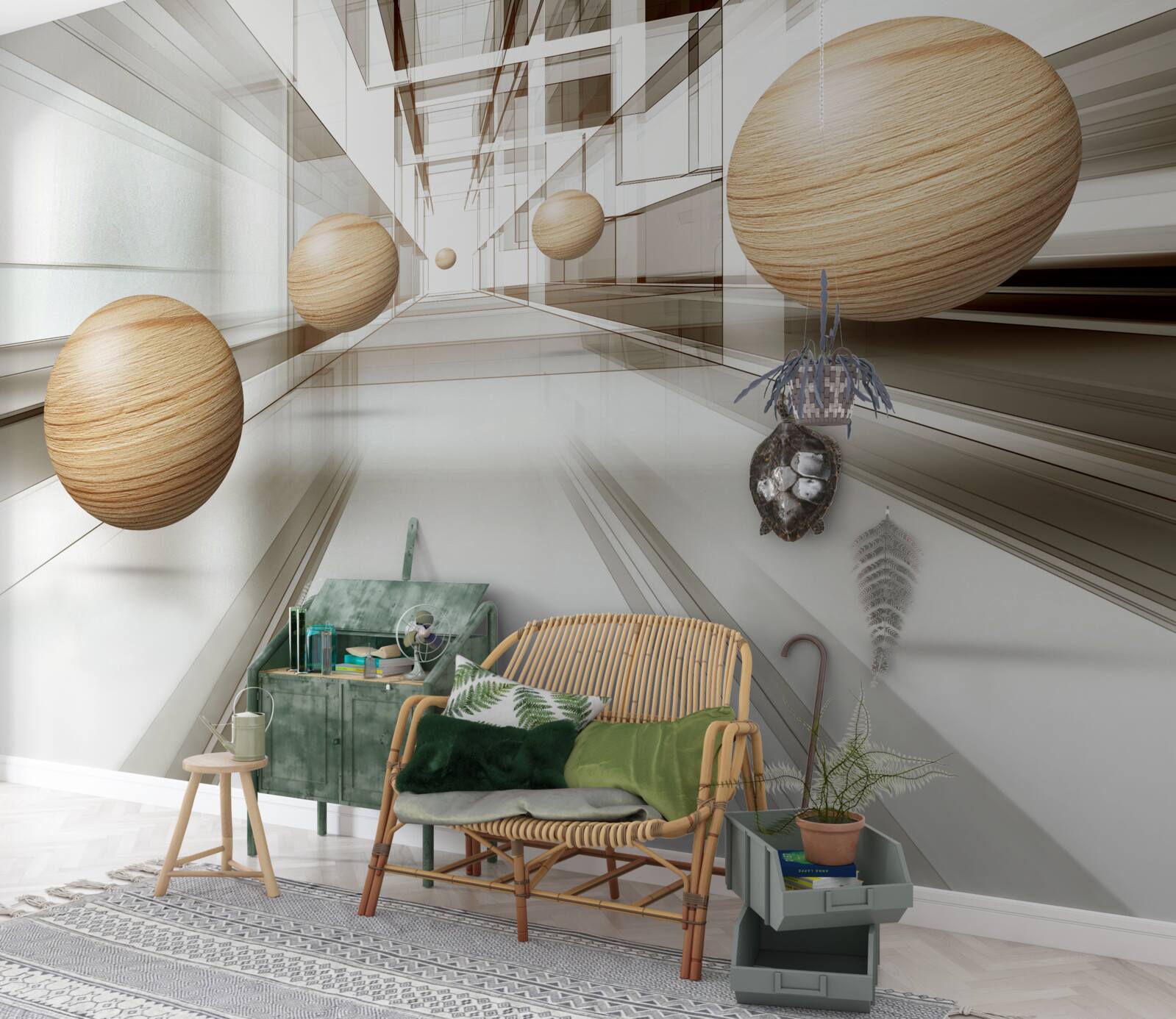 Fototapeta drevené gule lietajú donekonečna