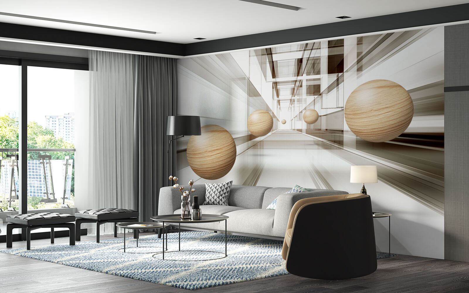 Fototapeta drevené gule lietajú donekonečna