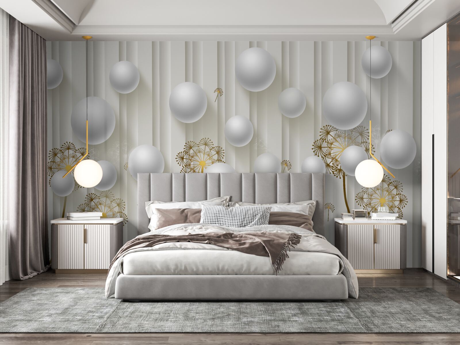 Fototapeta vo vzduchu plávajú zlaté púčiky a biele perly