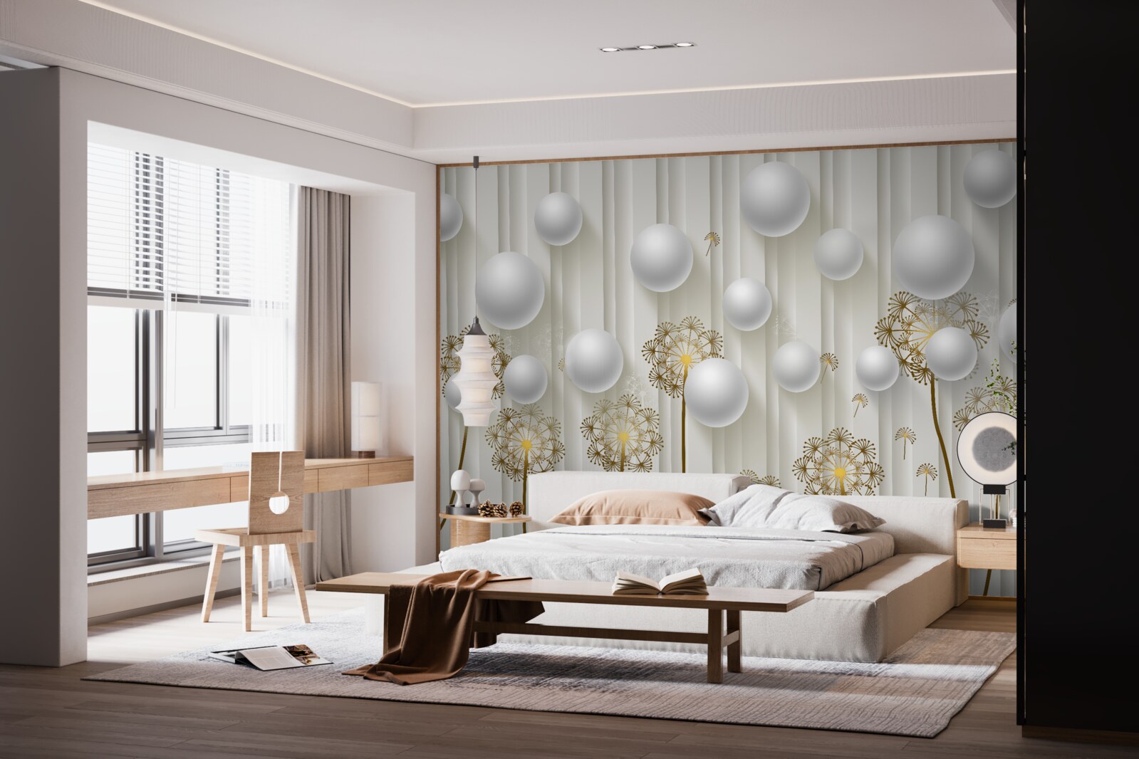 Fototapeta vo vzduchu plávajú zlaté púčiky a biele perly