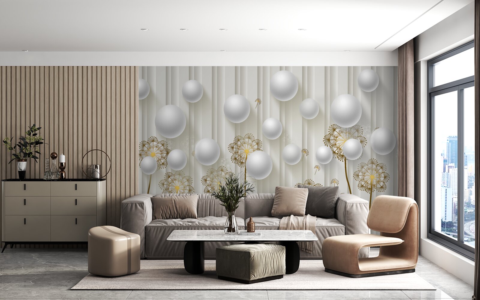 Fototapeta vo vzduchu plávajú zlaté púčiky a biele perly