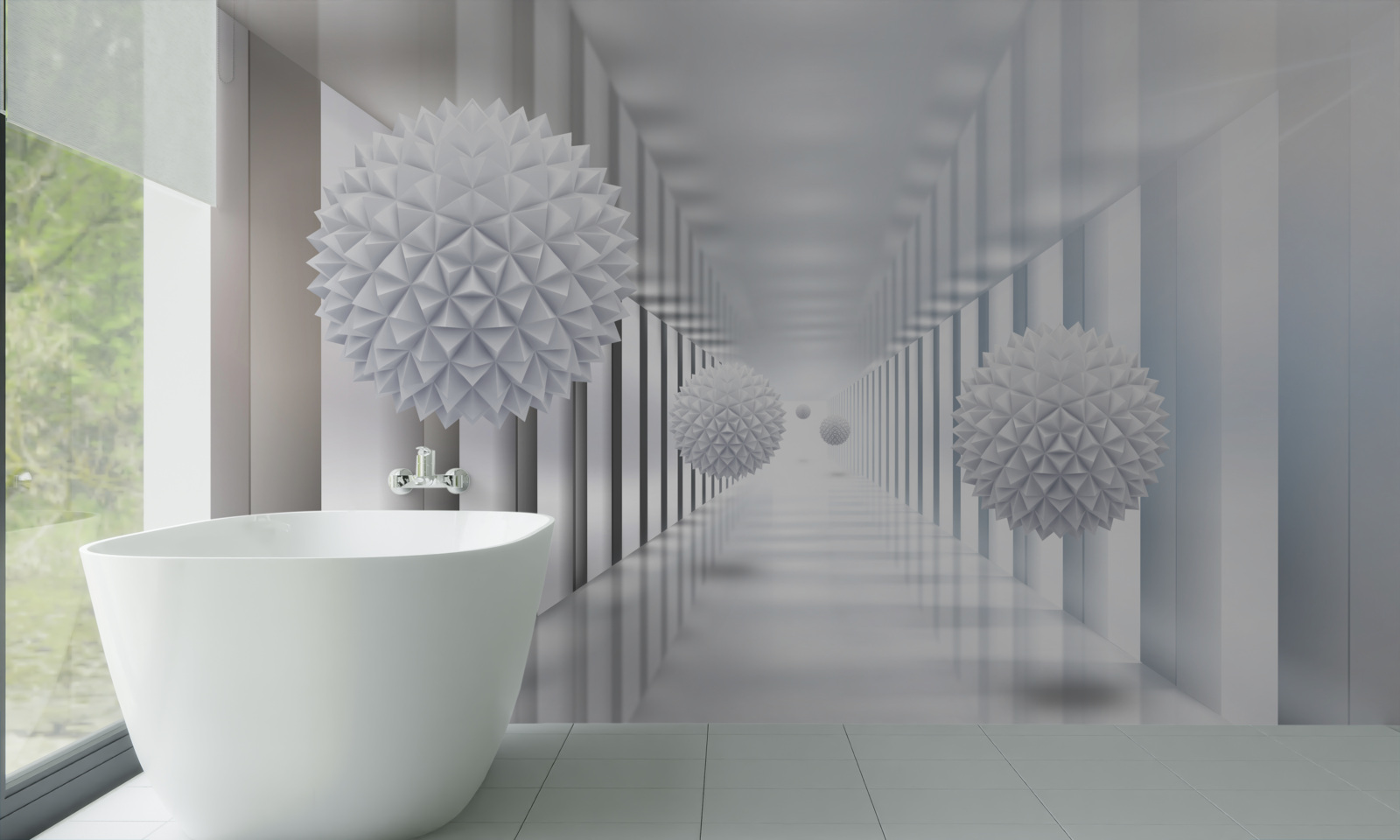 Fototapeta obdĺžnikový tunel a guľa v hĺbkovej perspektíve