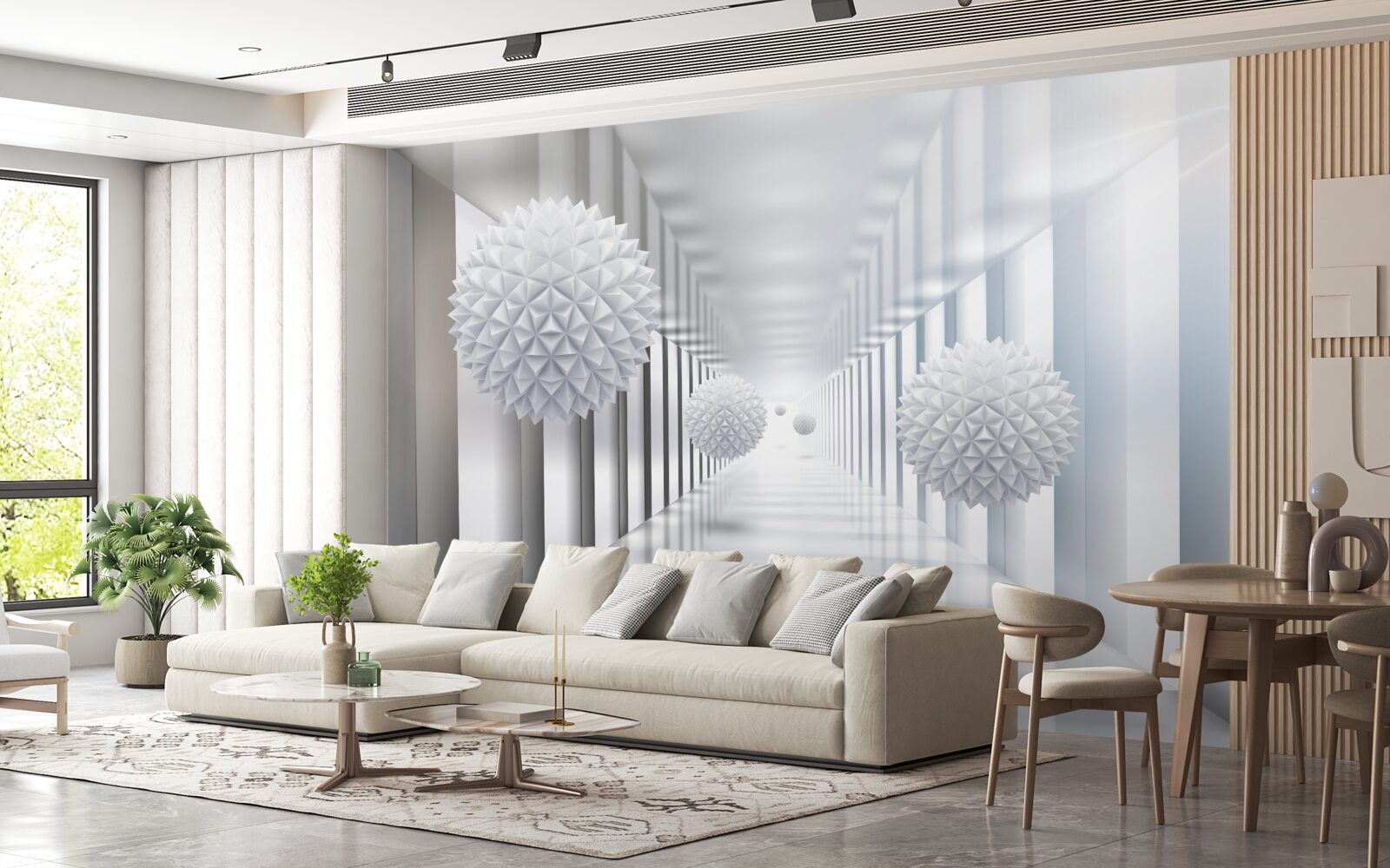 Fototapeta obdĺžnikový tunel a guľa v hĺbkovej perspektíve