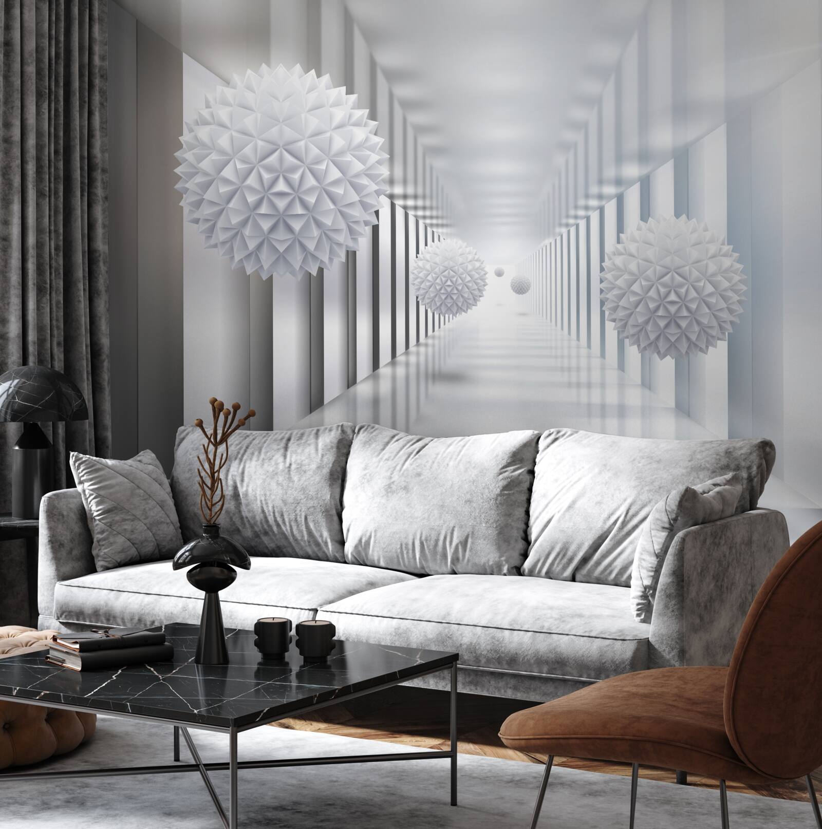 Fototapeta obdĺžnikový tunel a guľa v hĺbkovej perspektíve