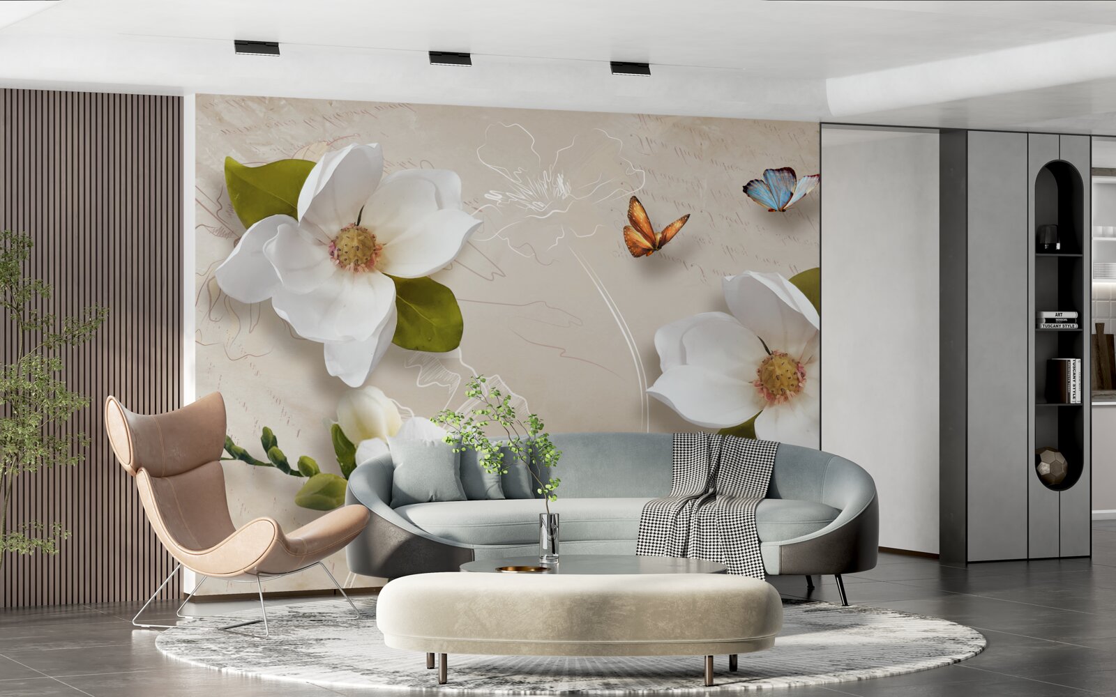 Fototapeta letné lotosy sú biele a zdobené motýľmi