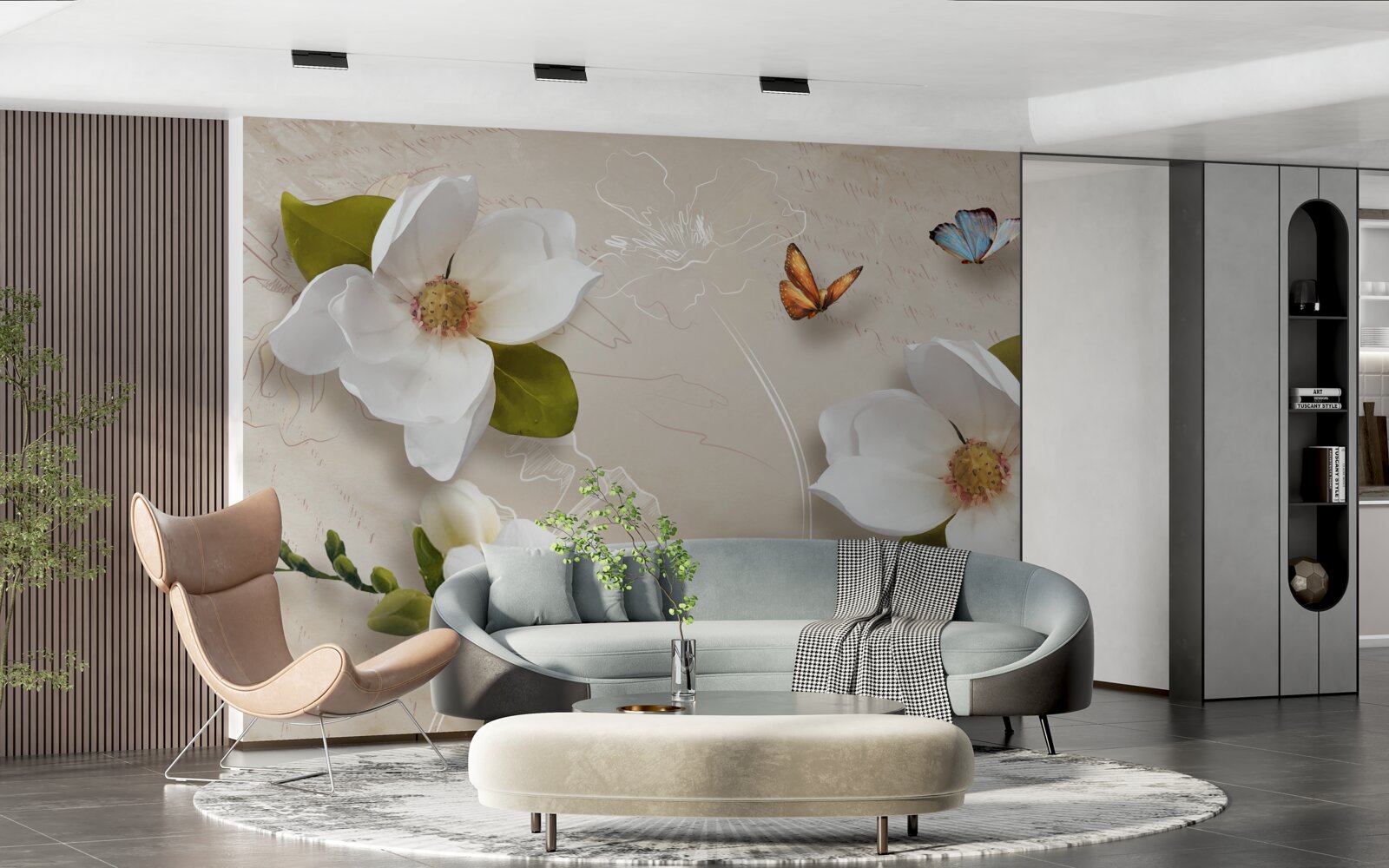 Fototapeta letné lotosy sú biele a zdobené motýľmi