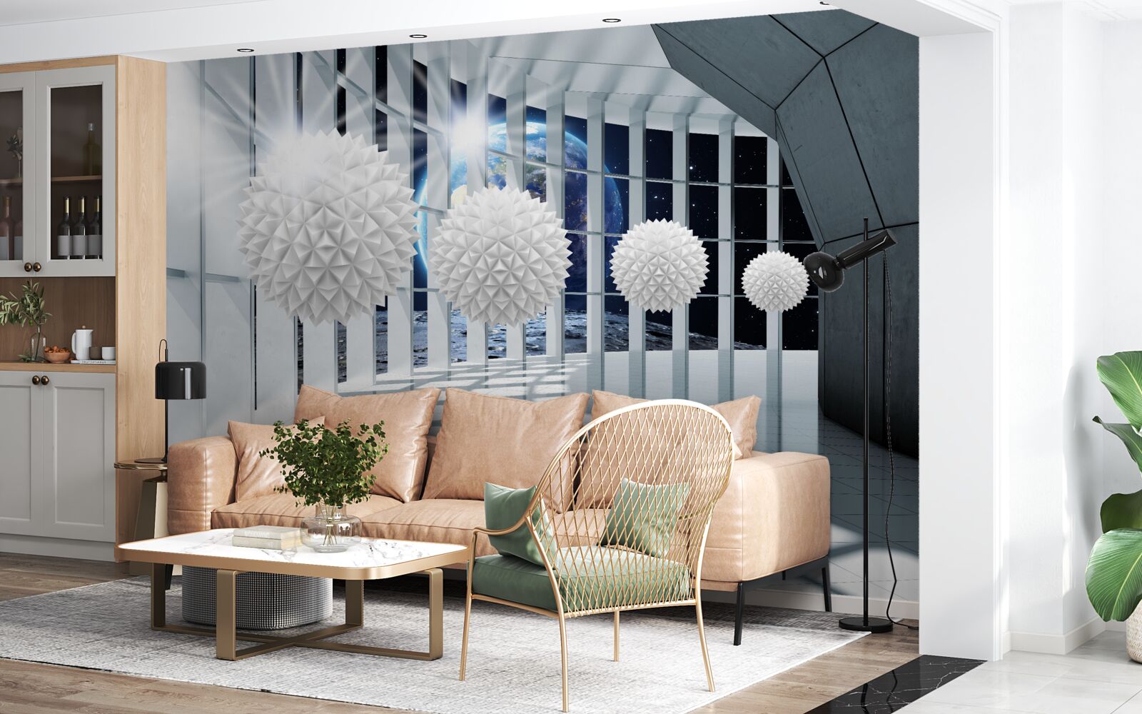 Fototapeta Zem na pozadí guľôčok klesajúcich do perspektívy