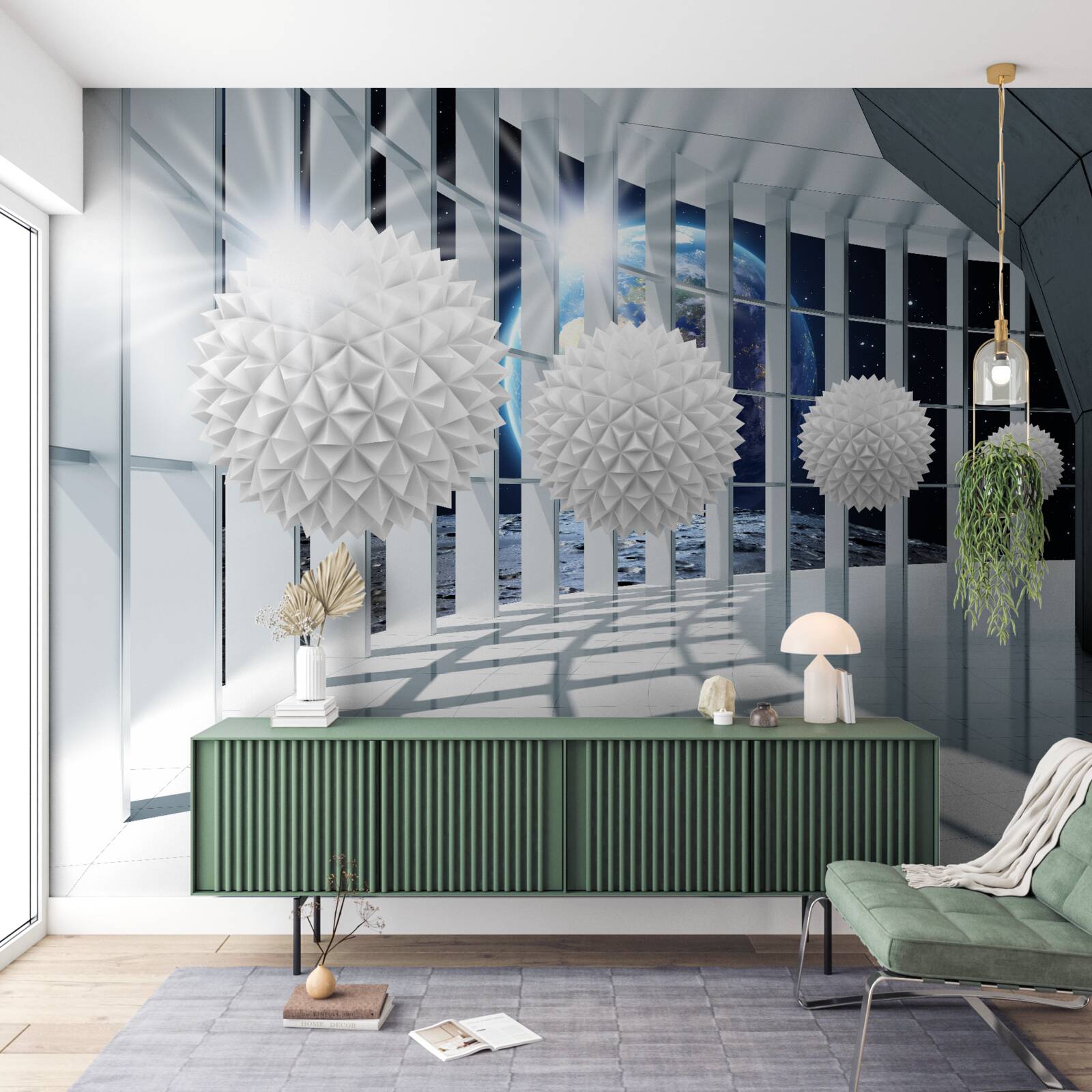 Fototapeta Zem na pozadí guľôčok klesajúcich do perspektívy