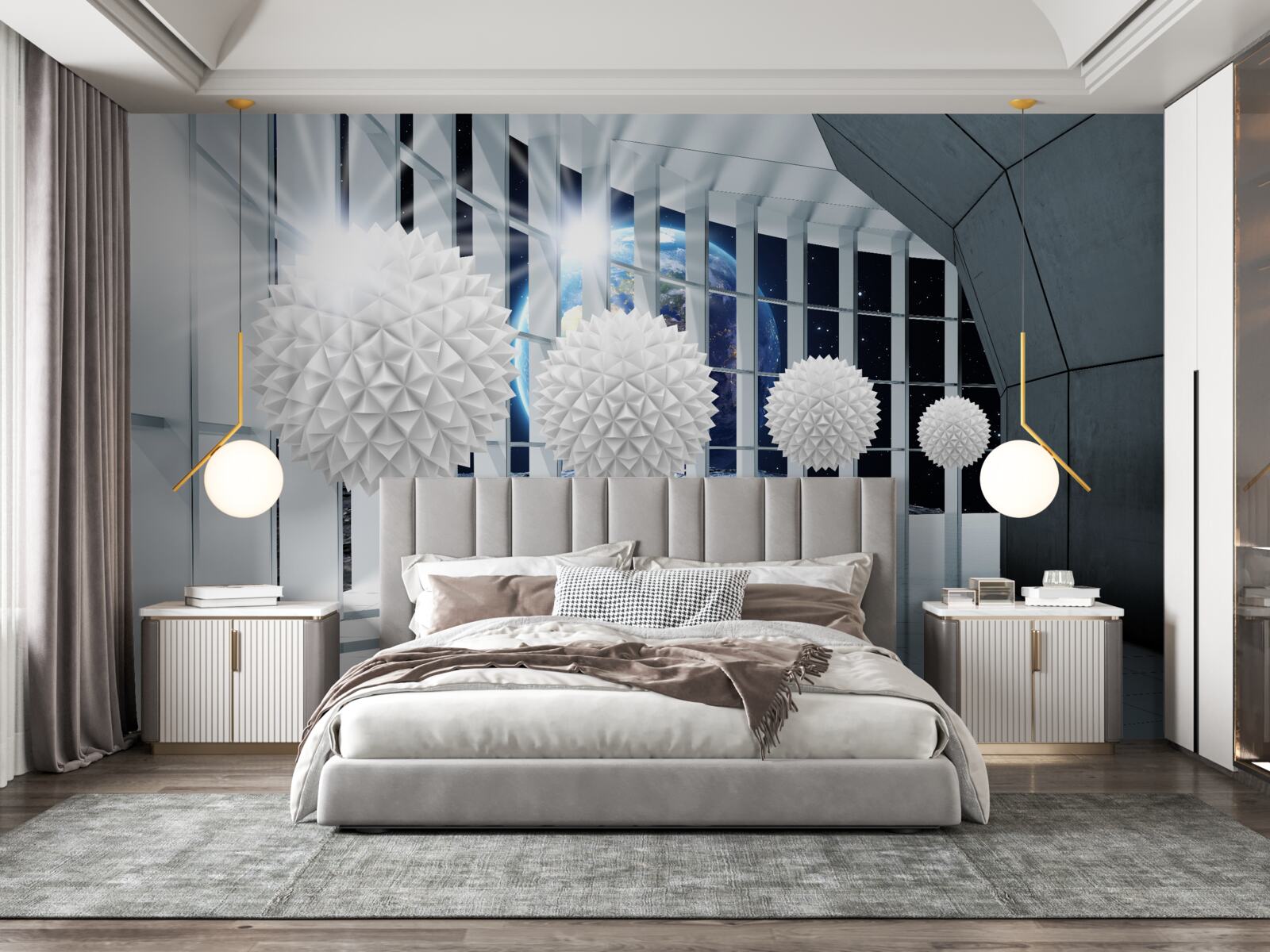 Fototapeta Zem na pozadí guľôčok klesajúcich do perspektívy